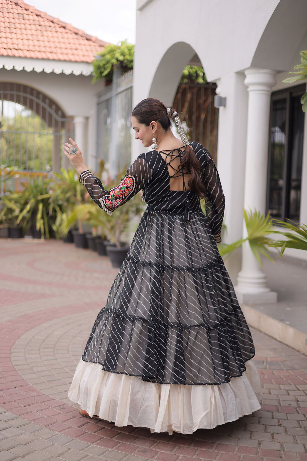 Kora Cotton Leheriya Printed Navratri Lehenga With Kurti