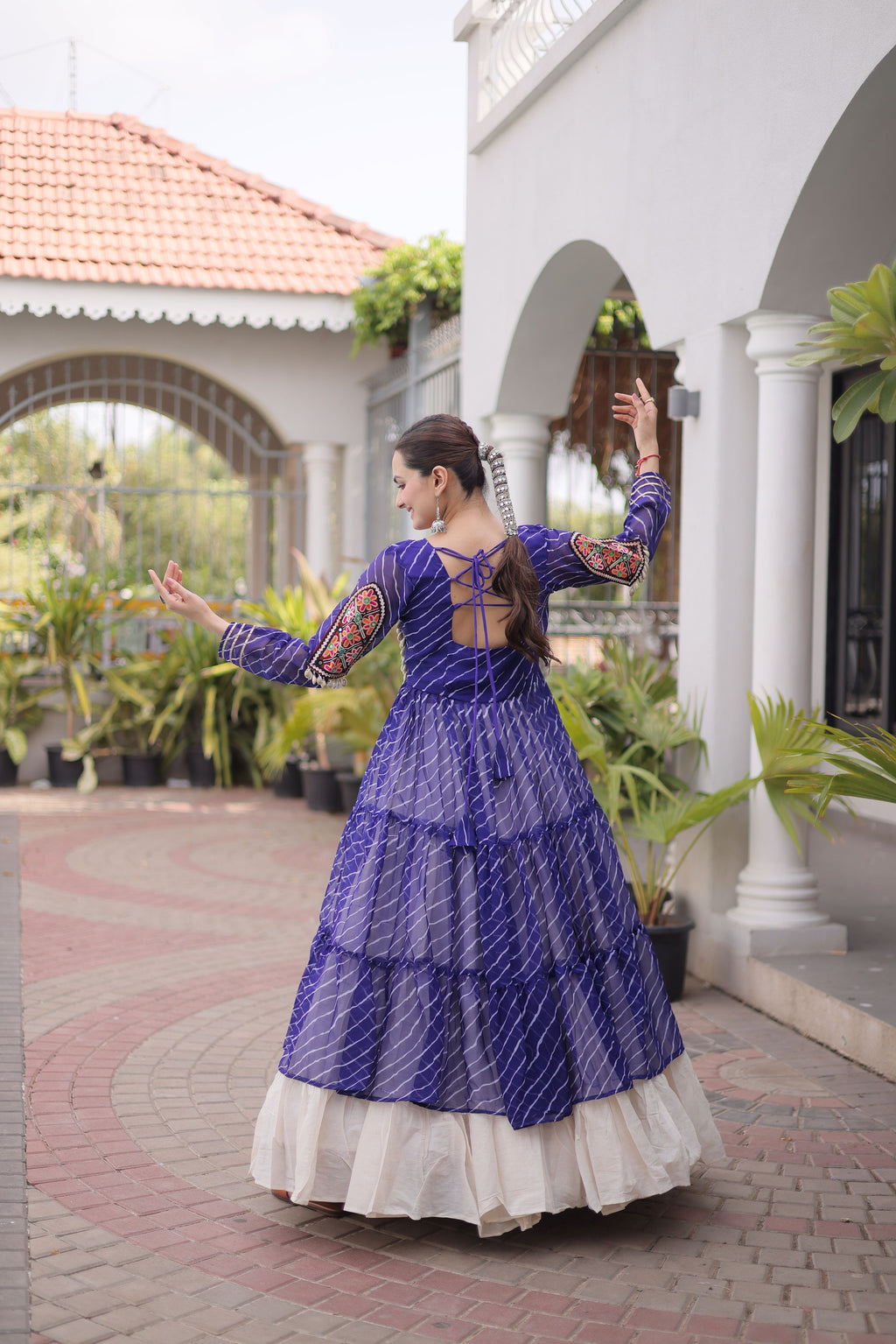 Kora Cotton Leheriya Printed Navratri Lehenga With Kurti