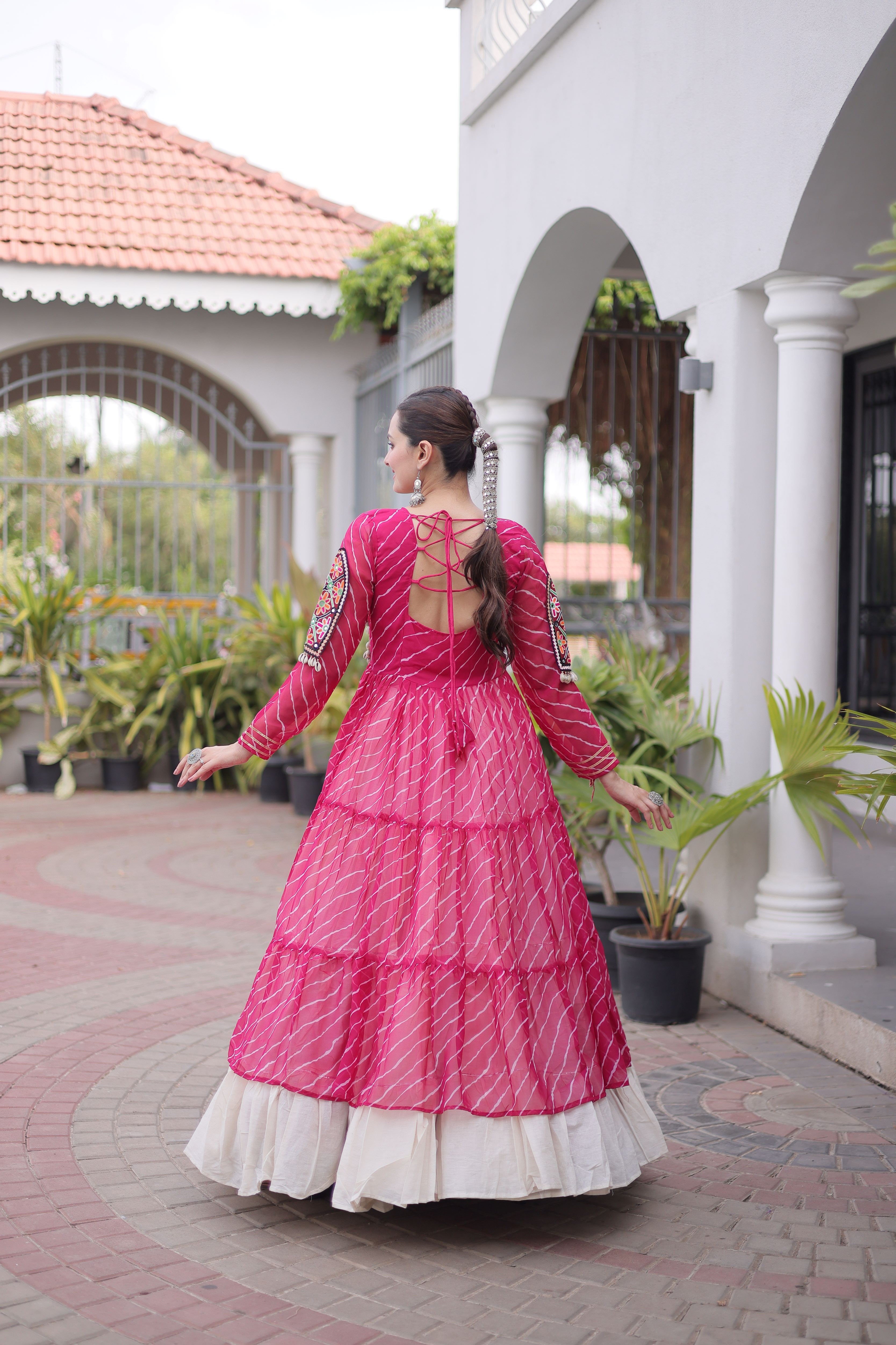Kora Cotton Leheriya Printed Navratri Lehenga With Kurti