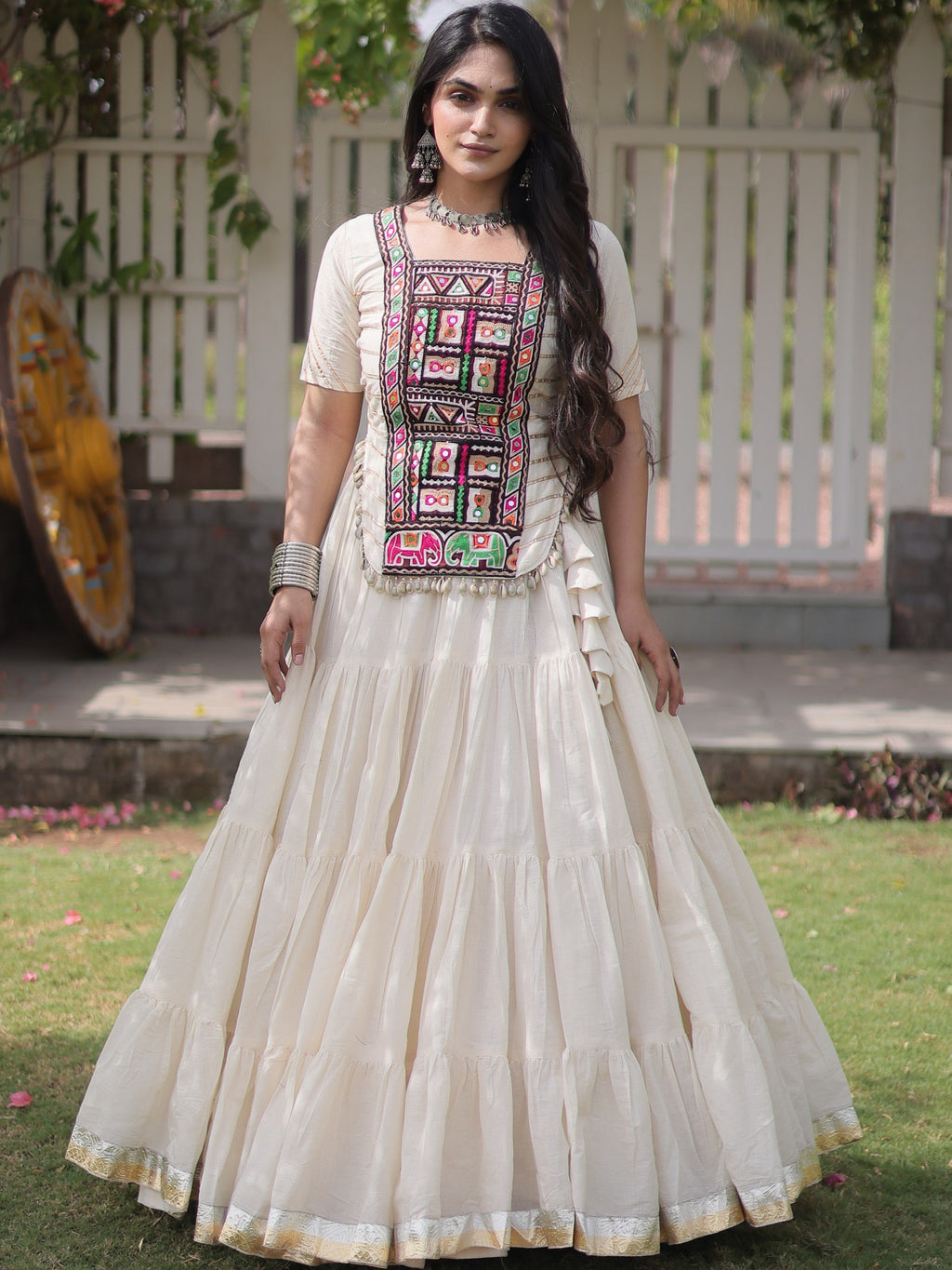 Kora Cotton Navratri Lehenga With Fency Blouse