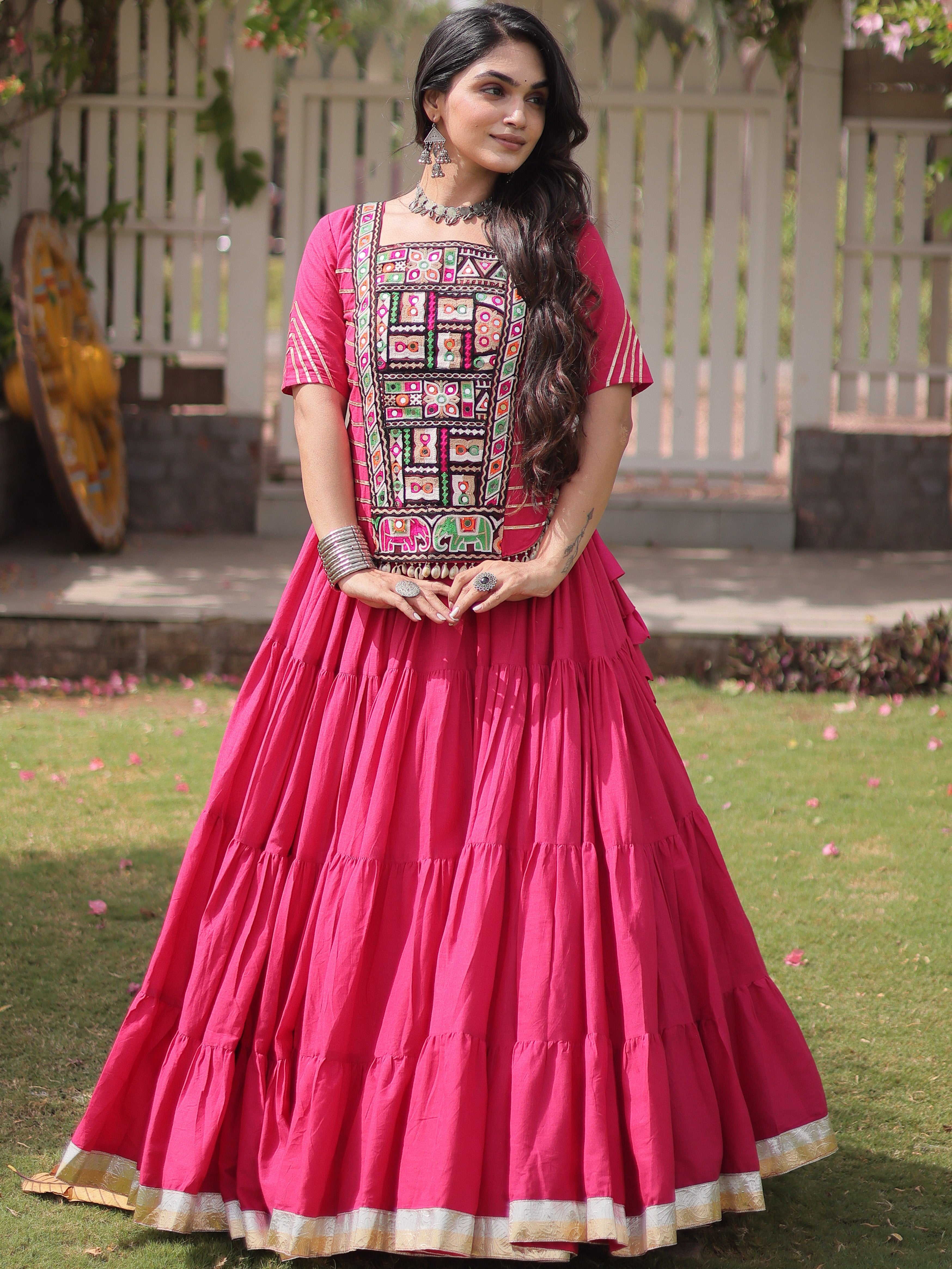 Kora Cotton Navratri Lehenga With Fency Blouse