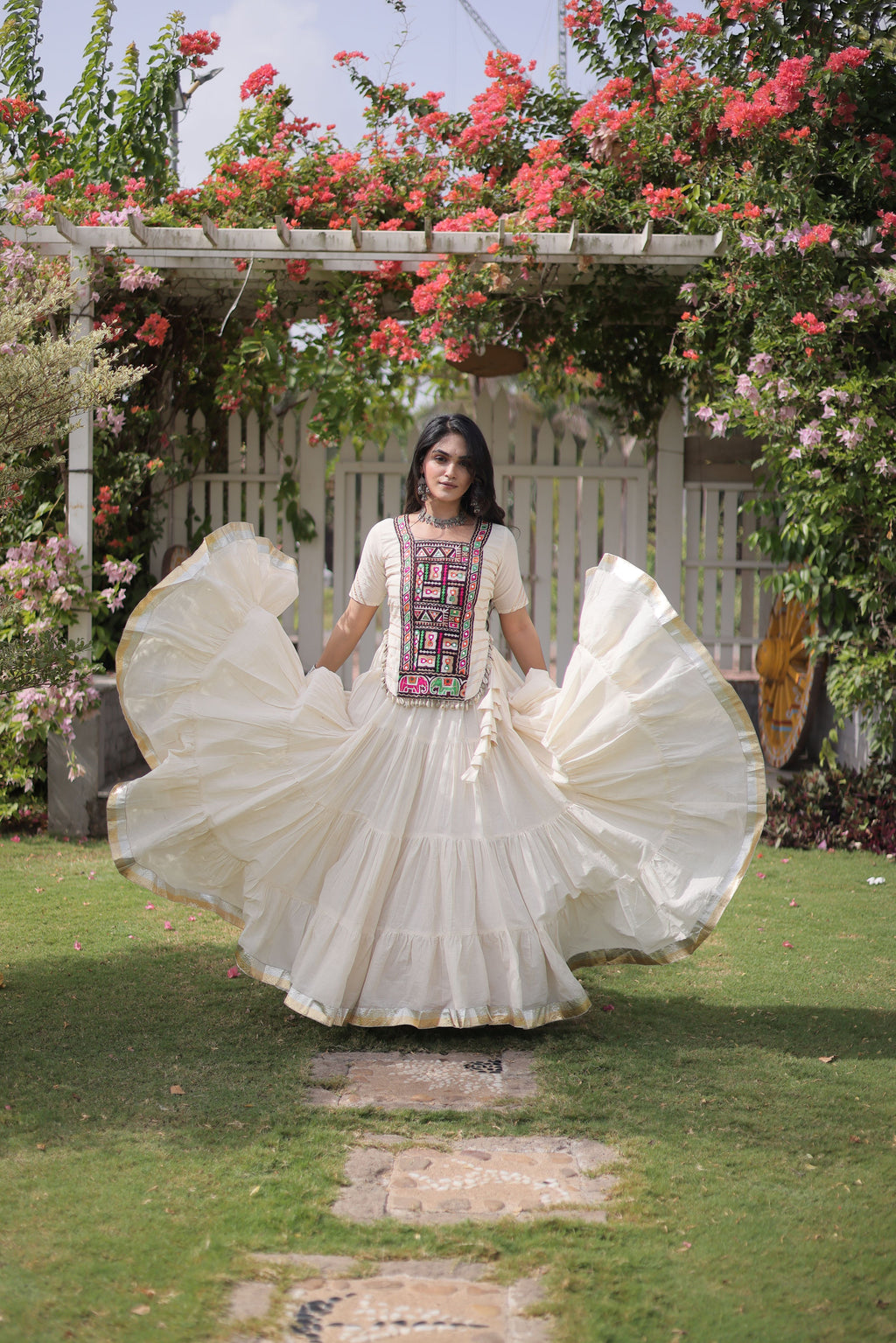 Kora Cotton Navratri Lehenga With Fency Blouse