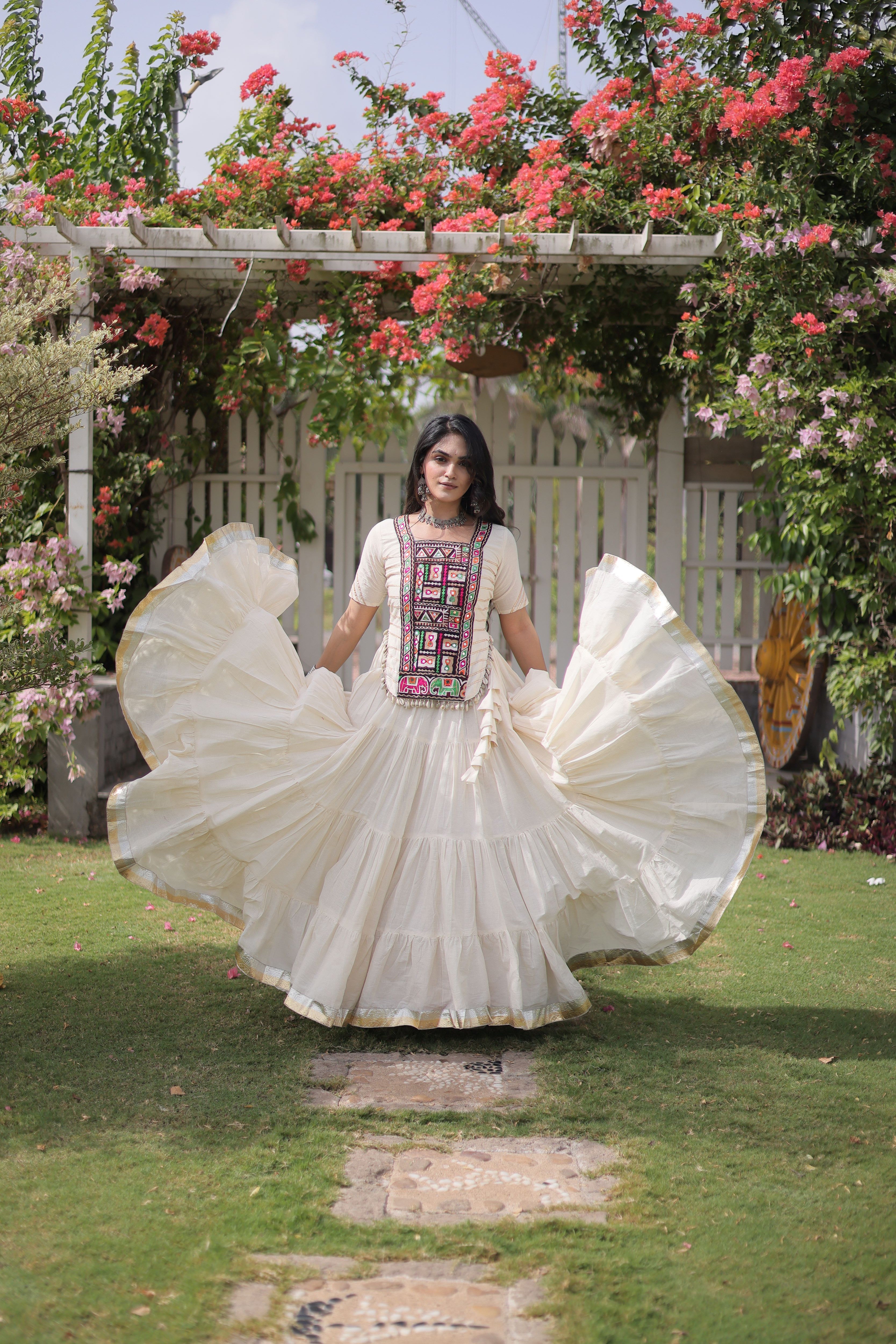 Kora Cotton Navratri Lehenga With Fency Blouse