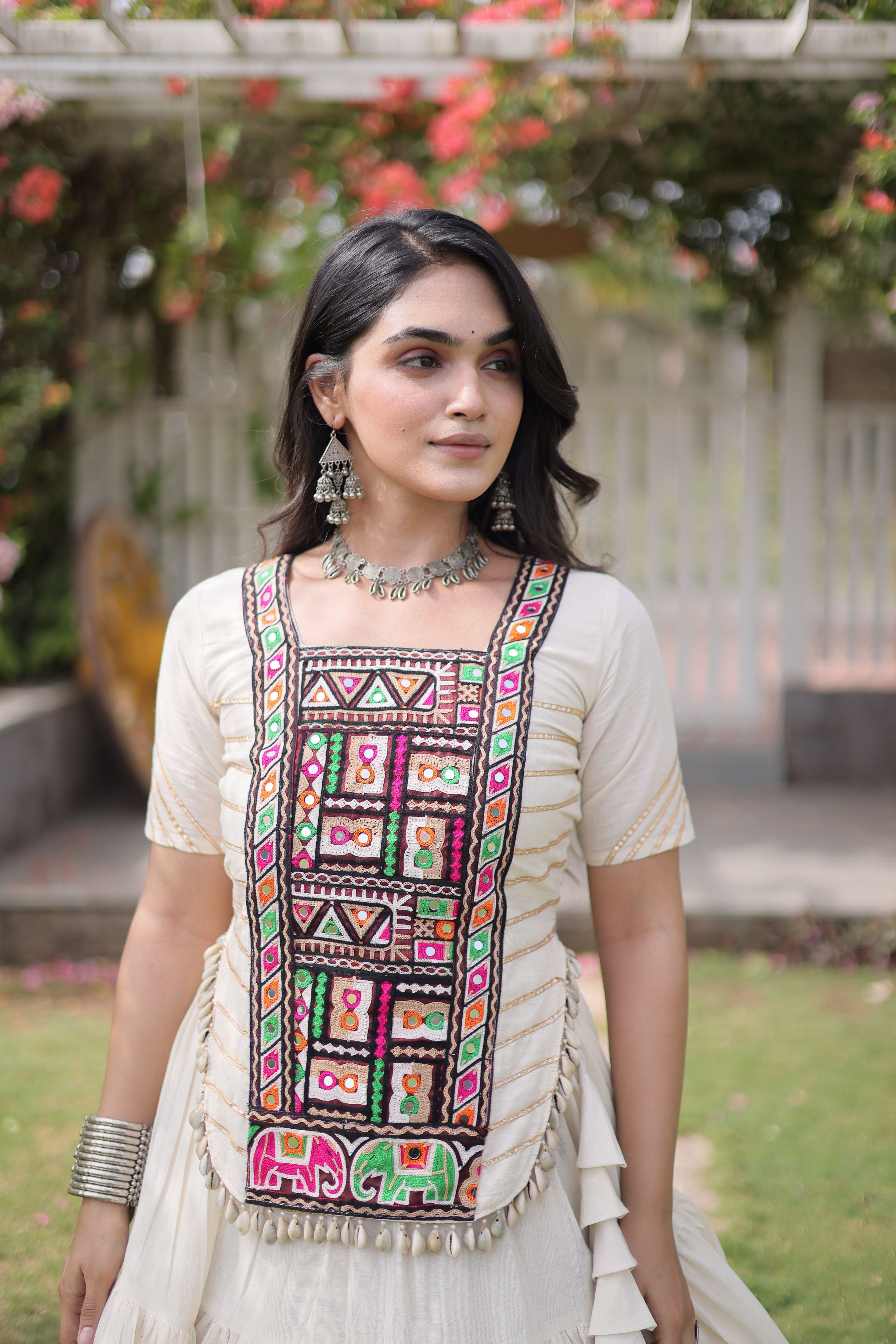 Kora Cotton Navratri Lehenga With Fency Blouse