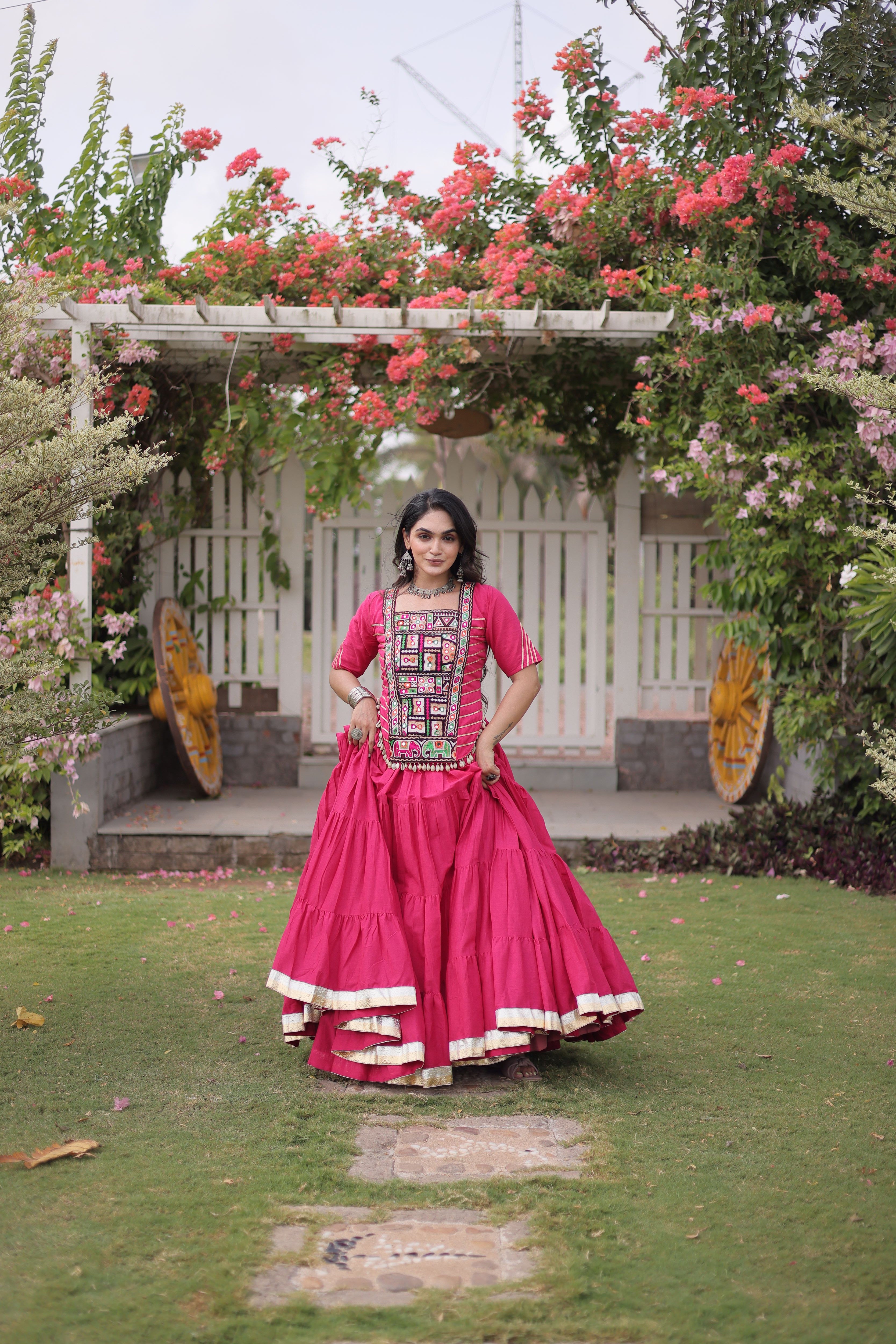 Kora Cotton Navratri Lehenga With Fency Blouse