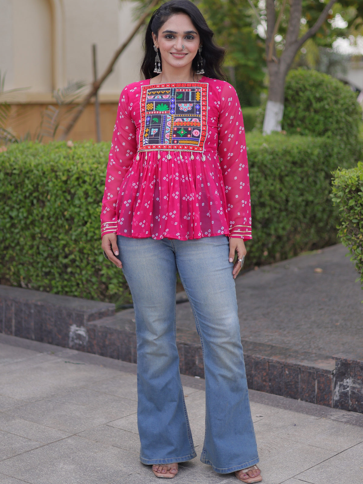 Georgette Bandhani Printed Navratri Top