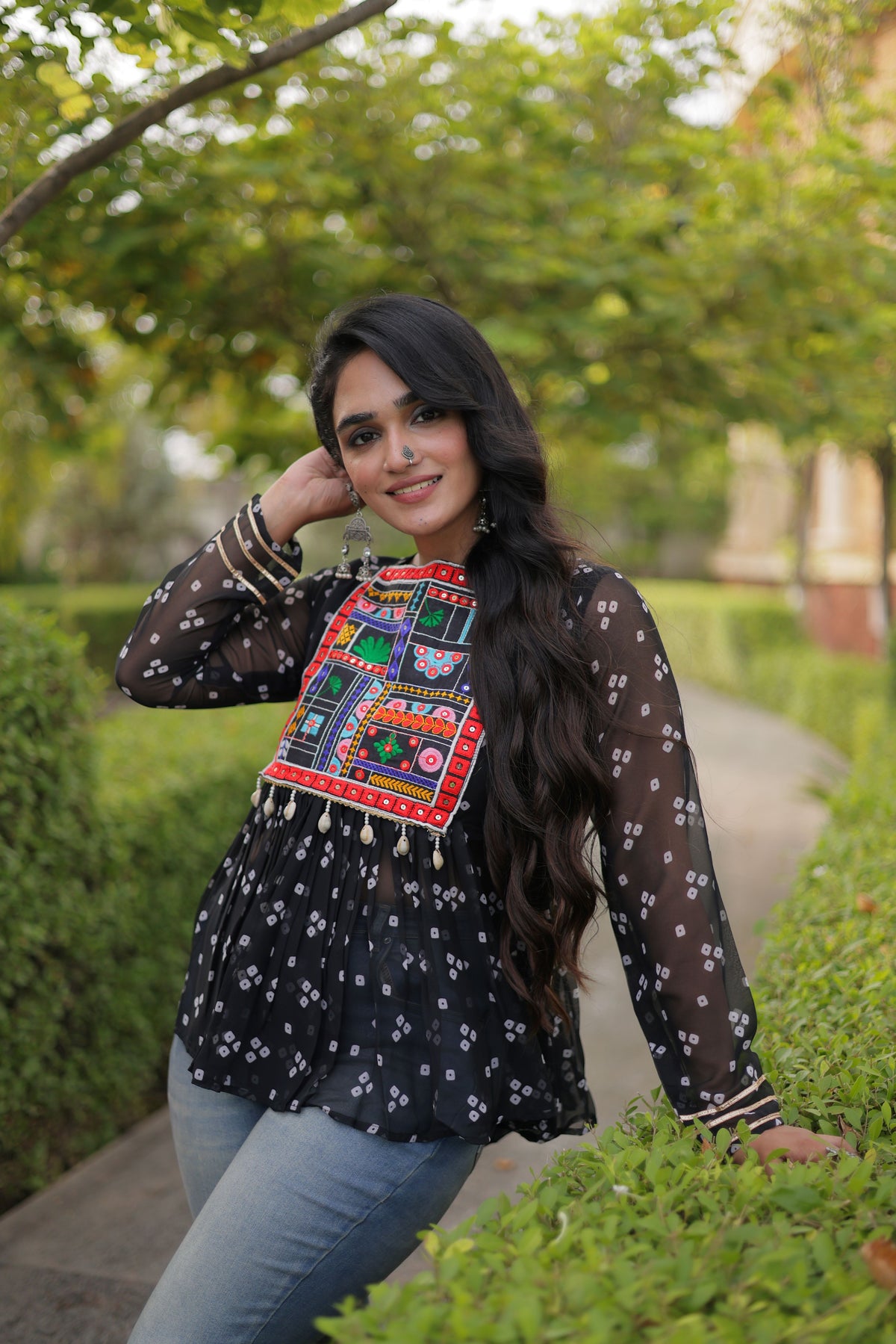 Georgette Bandhani Printed Navratri Top