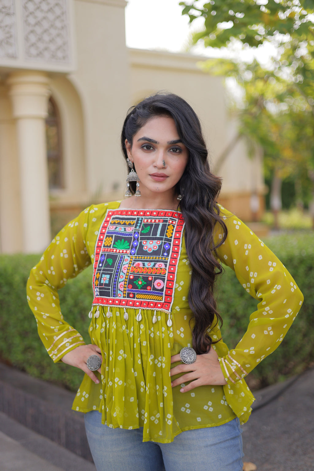 Georgette Bandhani Printed Navratri Top