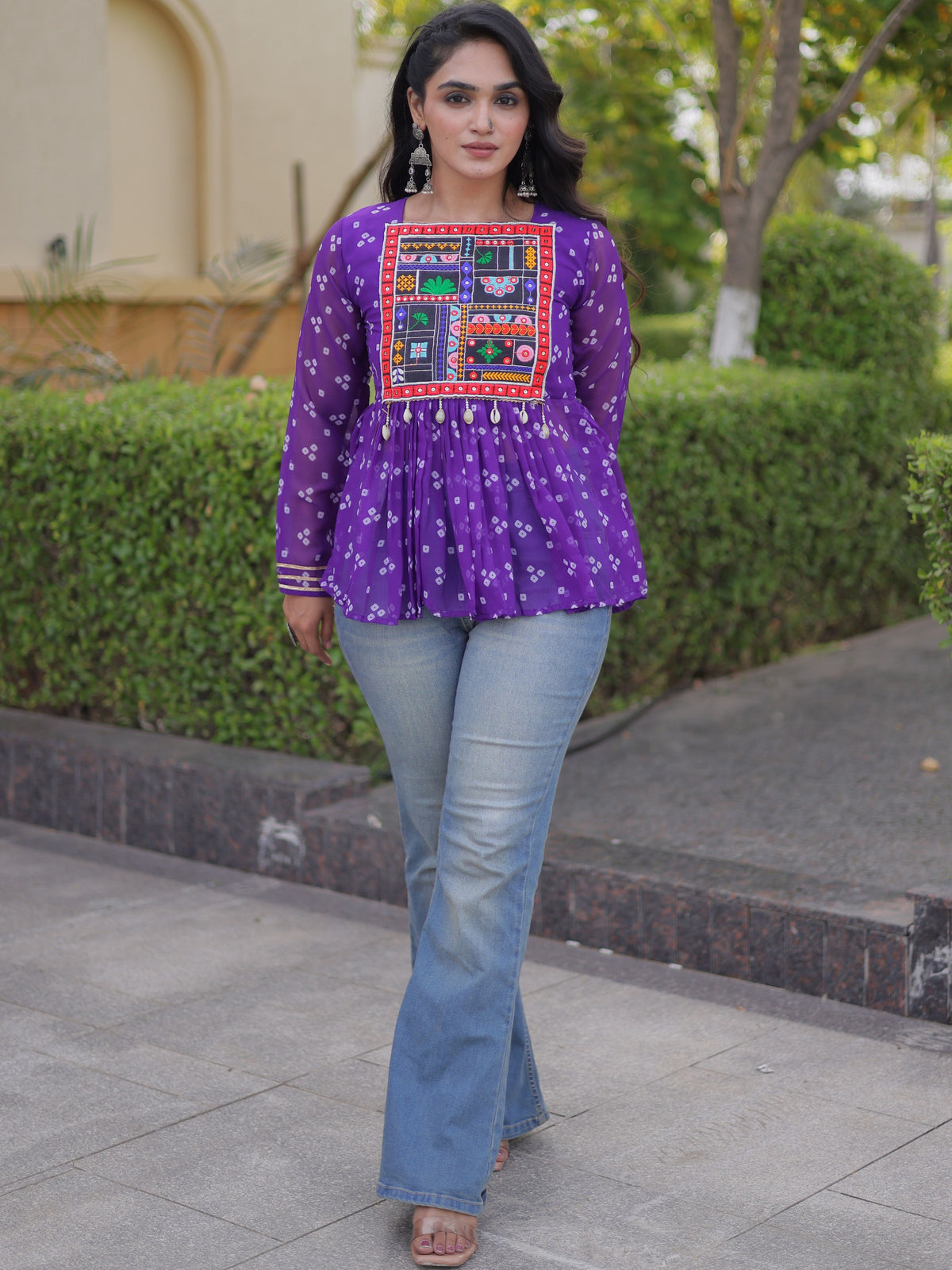Georgette Bandhani Printed Navratri Top