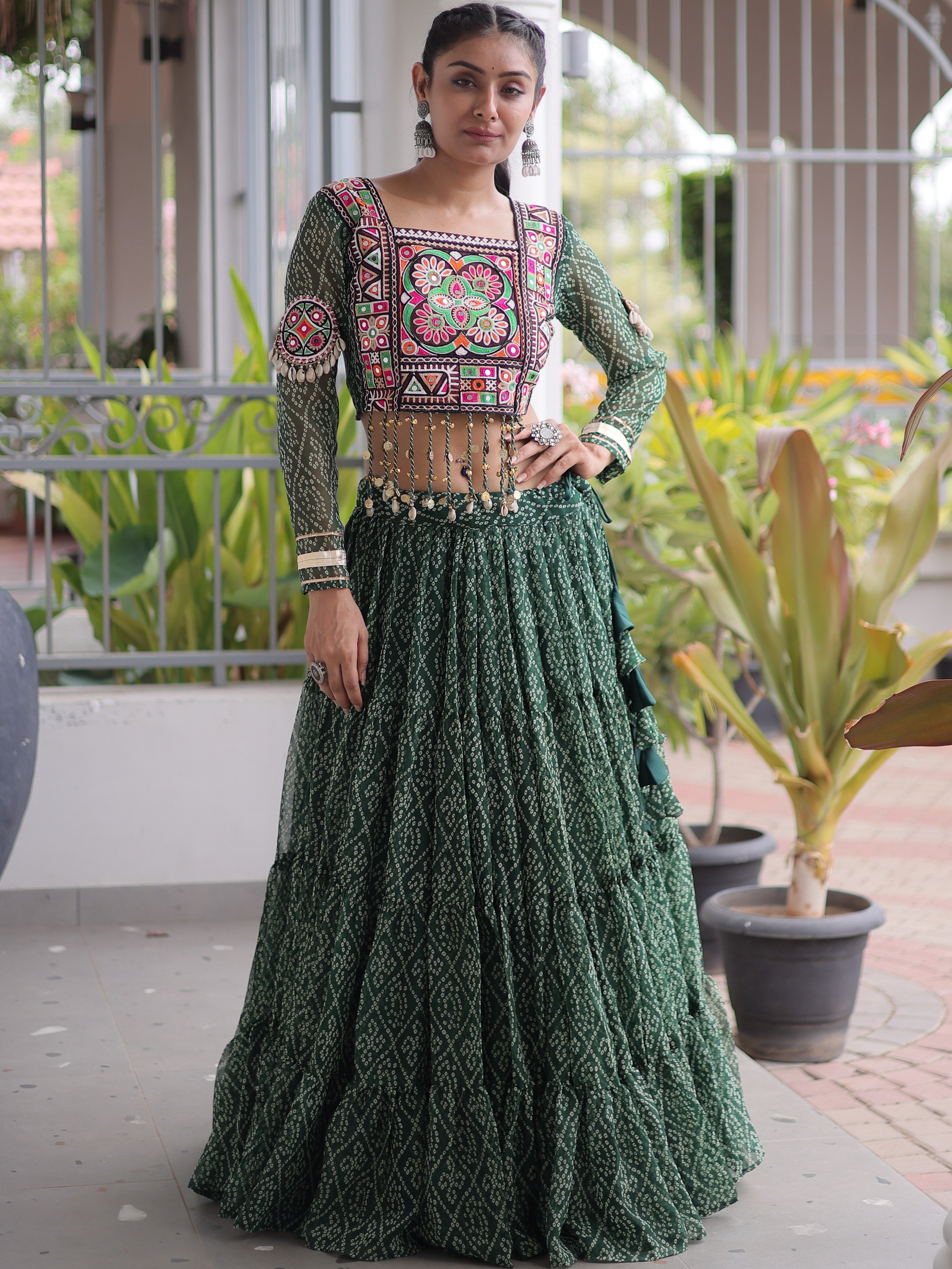 Faux Georgette Bandhani Printed Navratri Lehenga