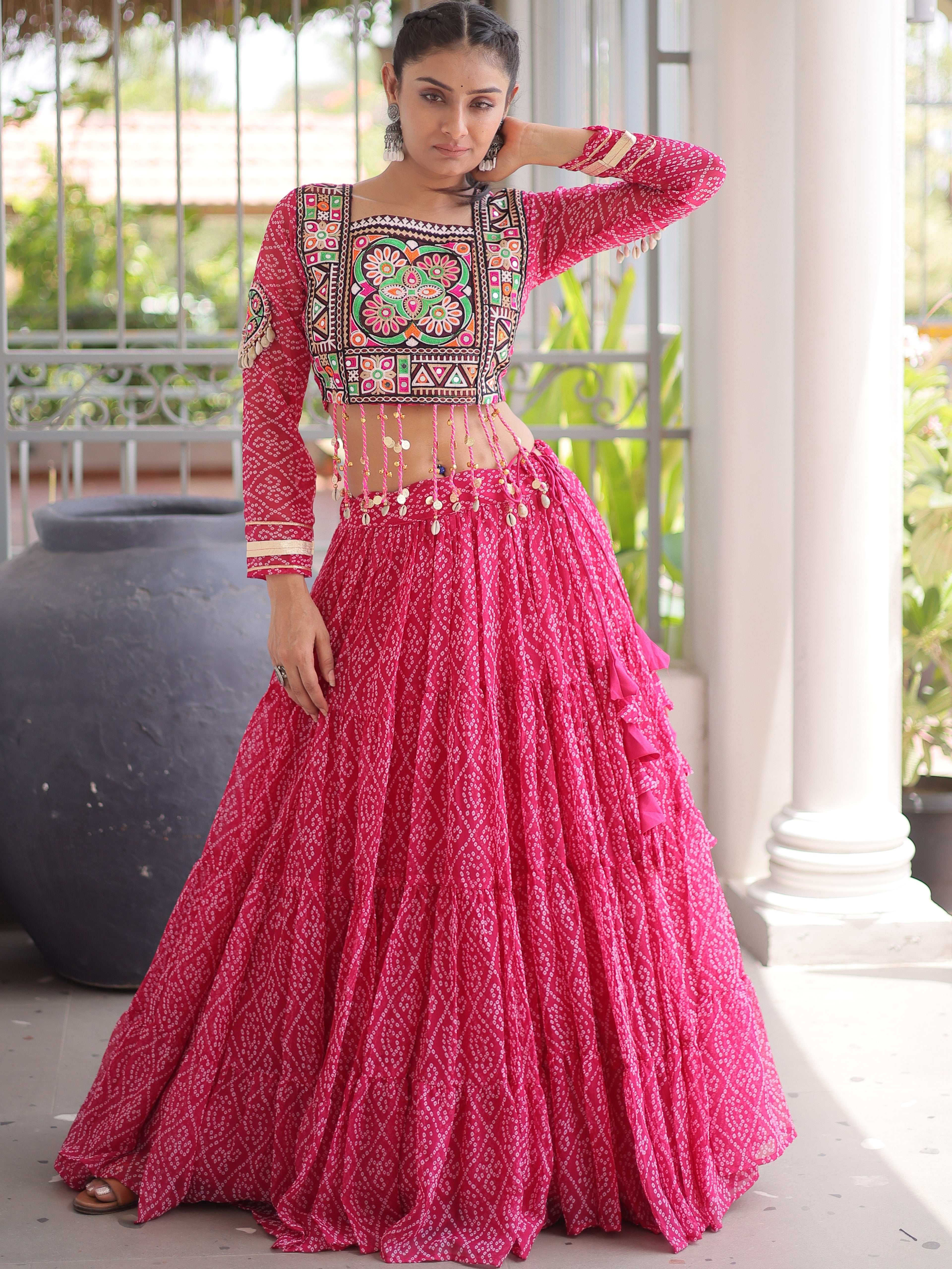 Faux Georgette Bandhani Printed Navratri Lehenga