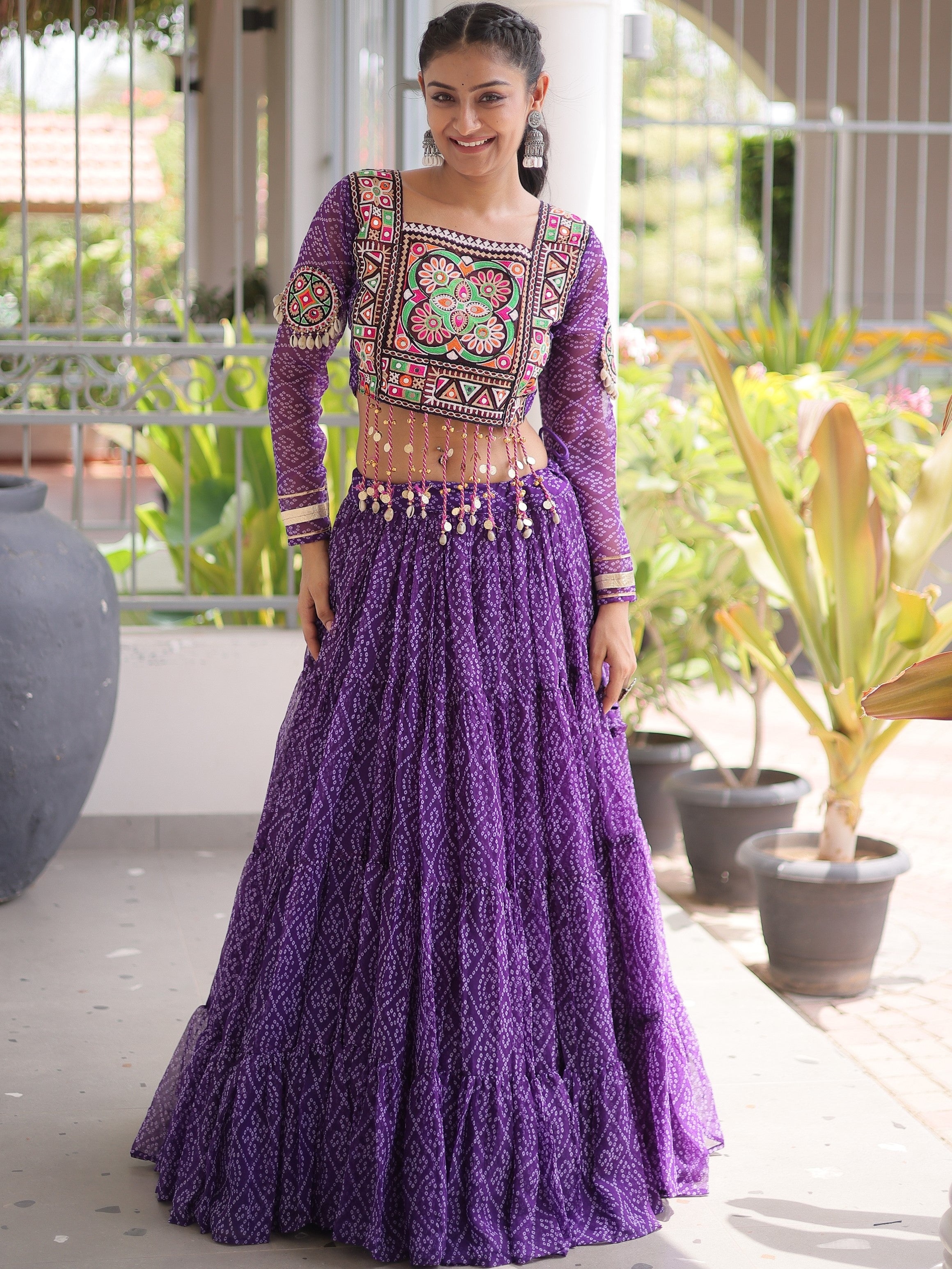 Faux Georgette Bandhani Printed Navratri Lehenga