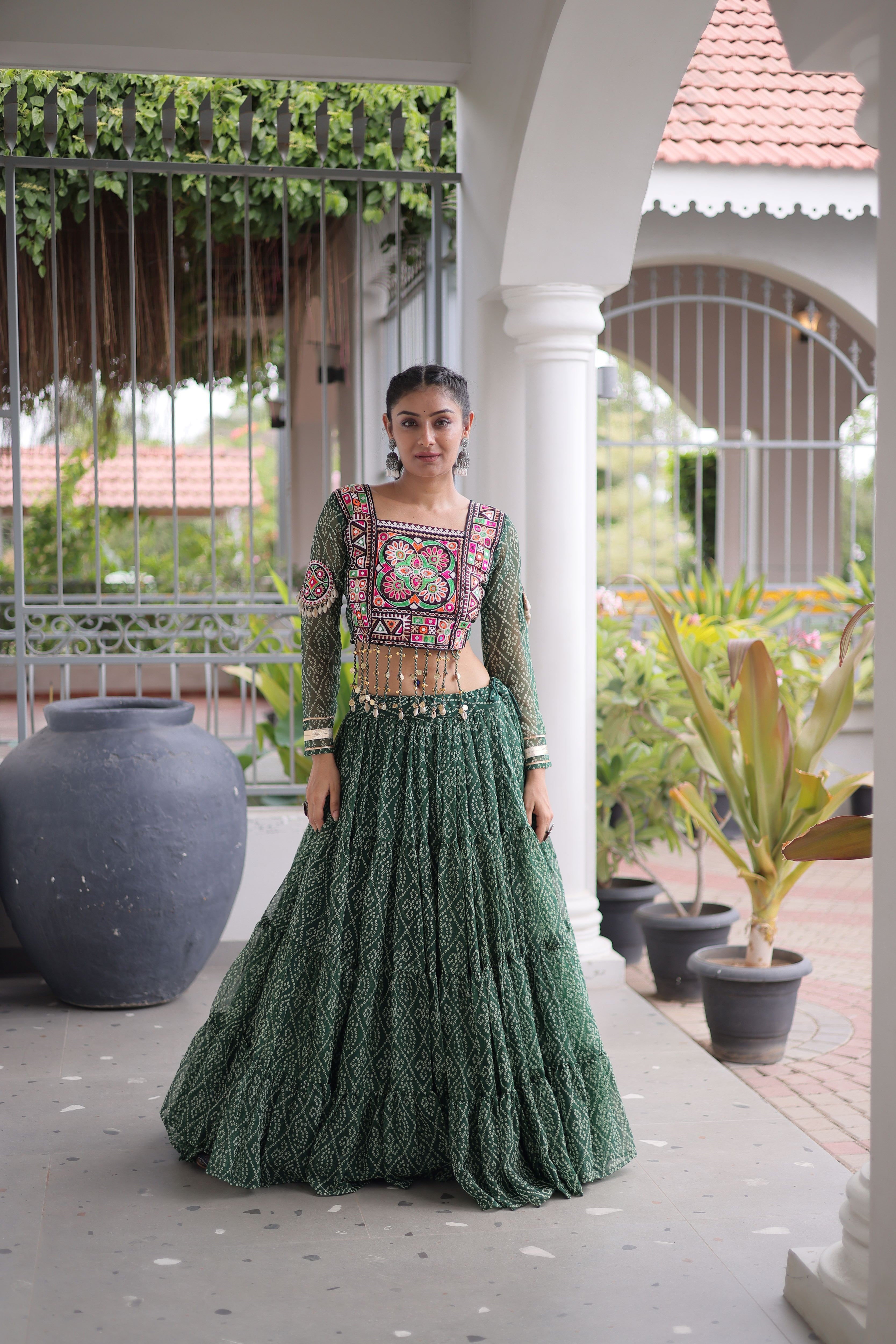Faux Georgette Bandhani Printed Navratri Lehenga