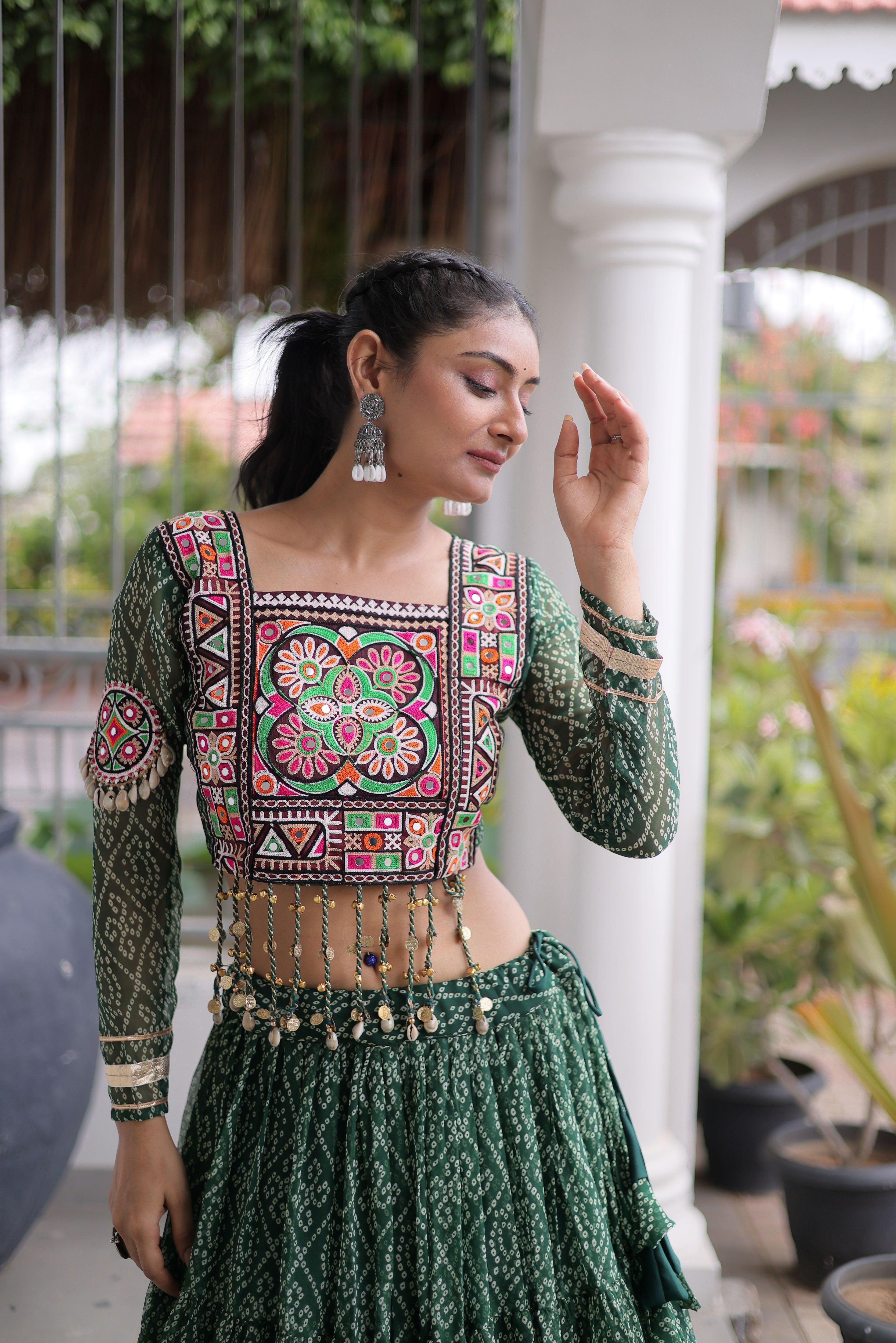 Faux Georgette Bandhani Printed Navratri Lehenga