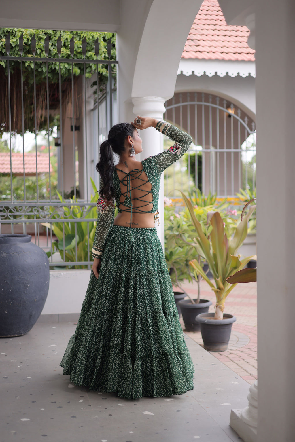Faux Georgette Bandhani Printed Navratri Lehenga