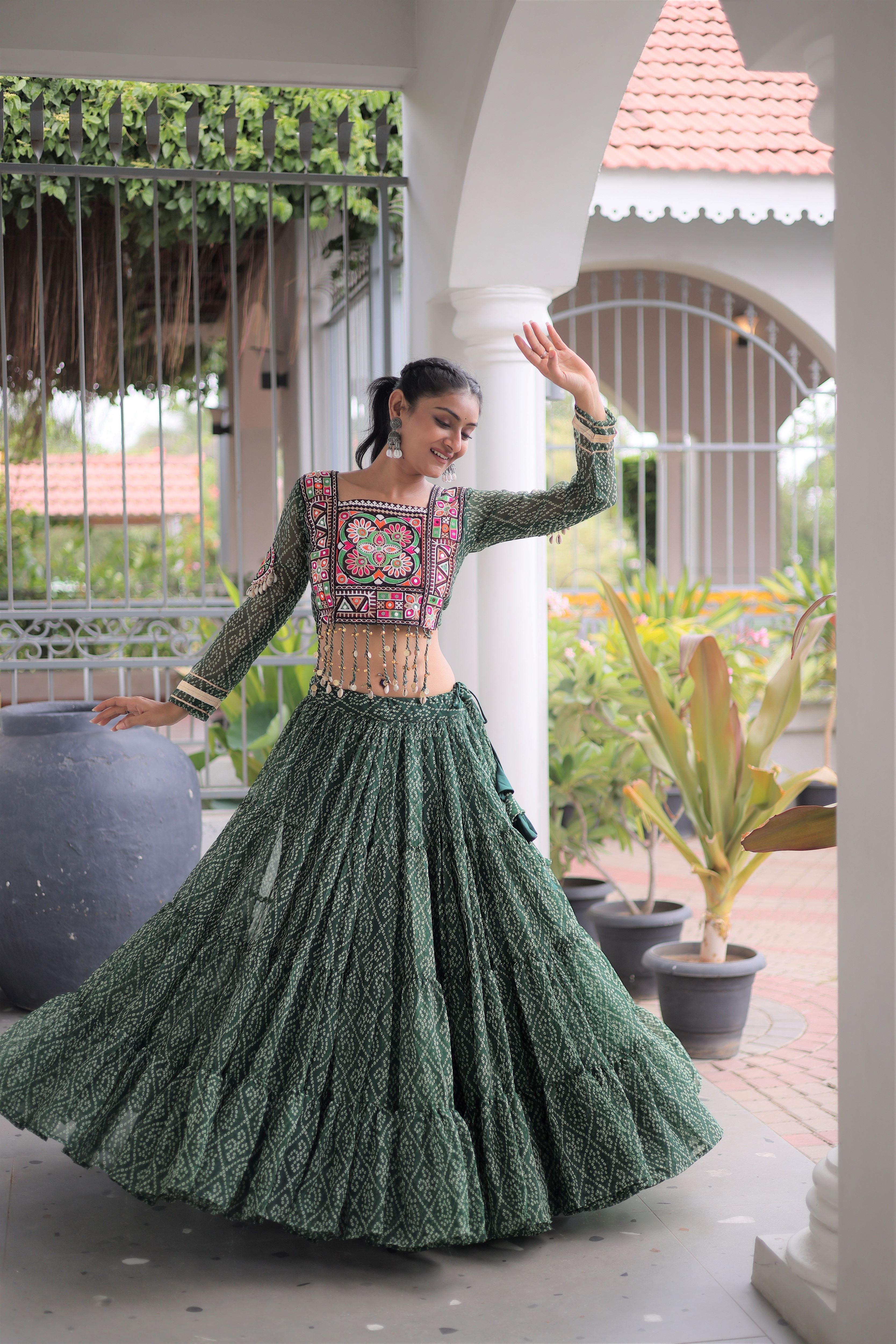 Faux Georgette Bandhani Printed Navratri Lehenga
