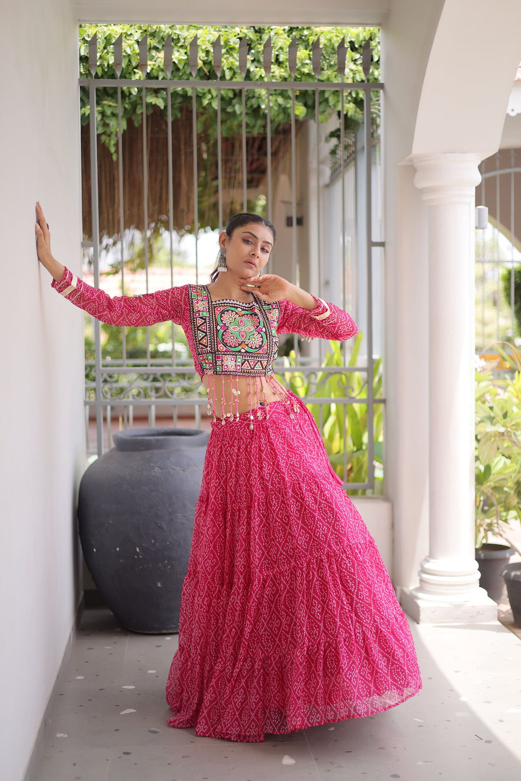 Faux Georgette Bandhani Printed Navratri Lehenga