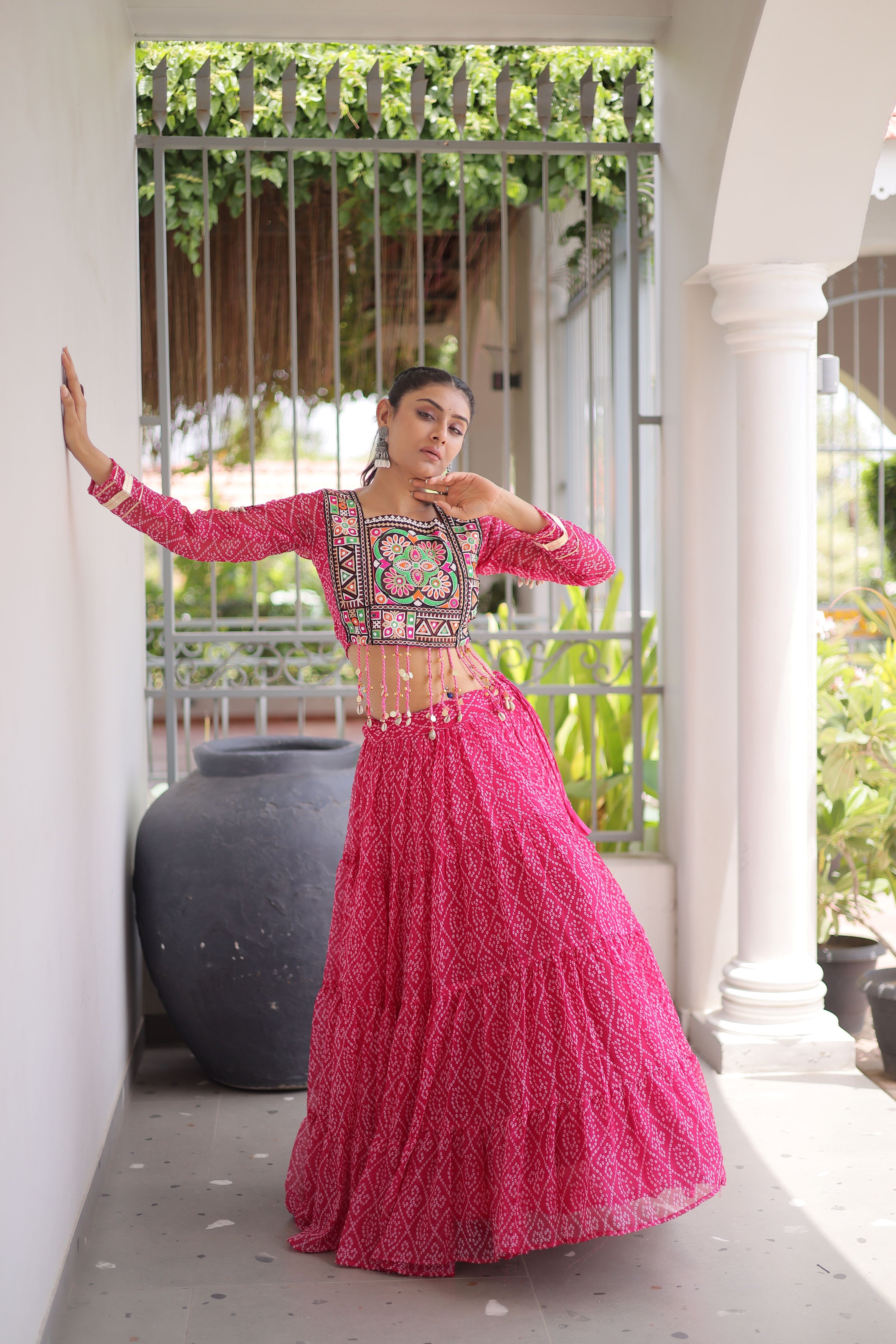 Faux Georgette Bandhani Printed Navratri Lehenga