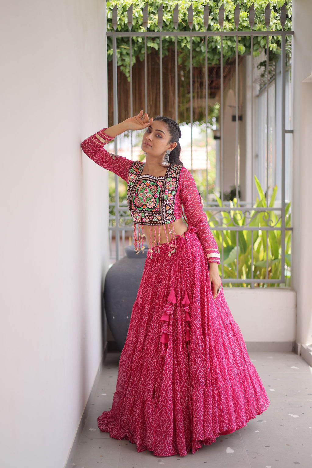 Faux Georgette Bandhani Printed Navratri Lehenga