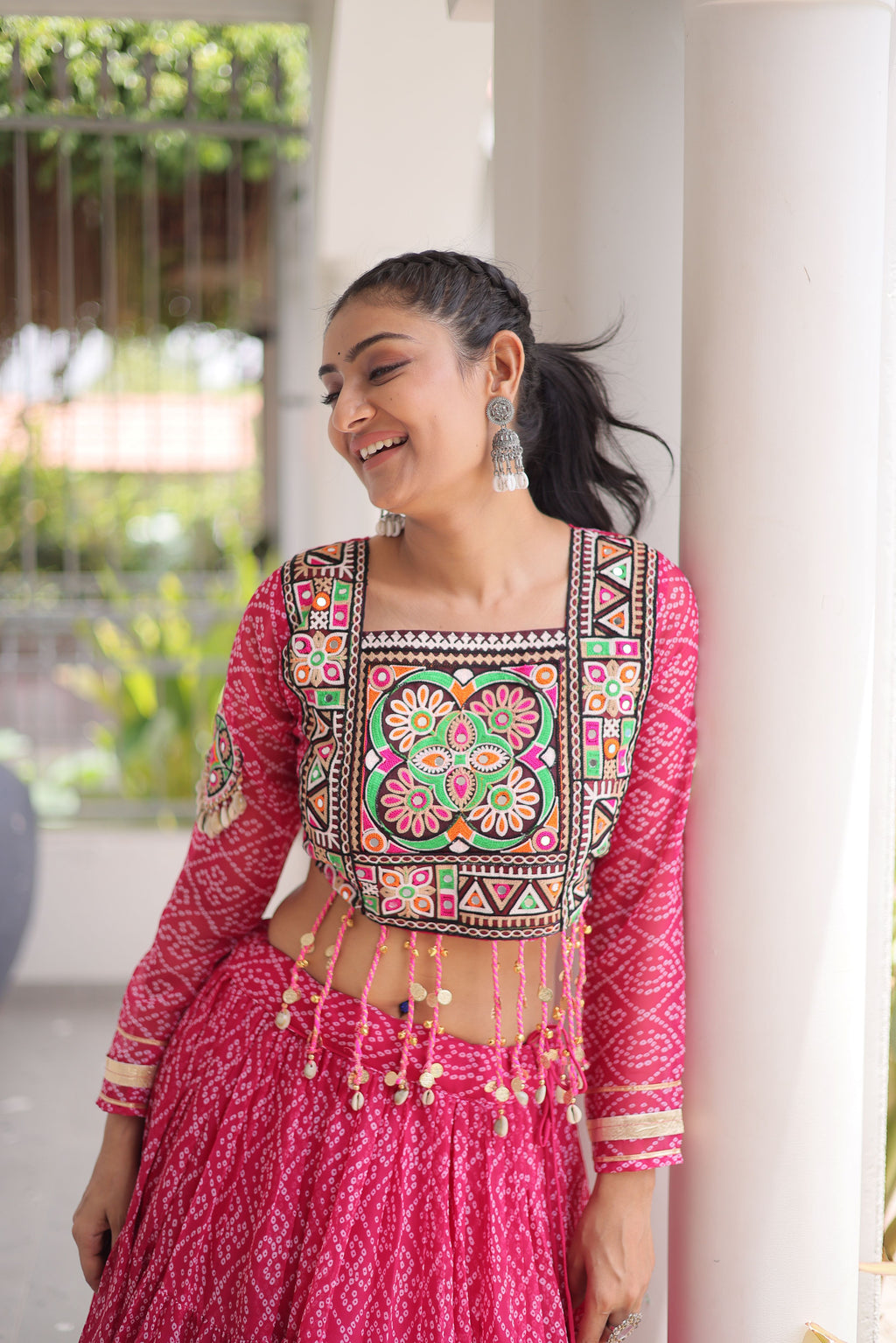 Faux Georgette Bandhani Printed Navratri Lehenga