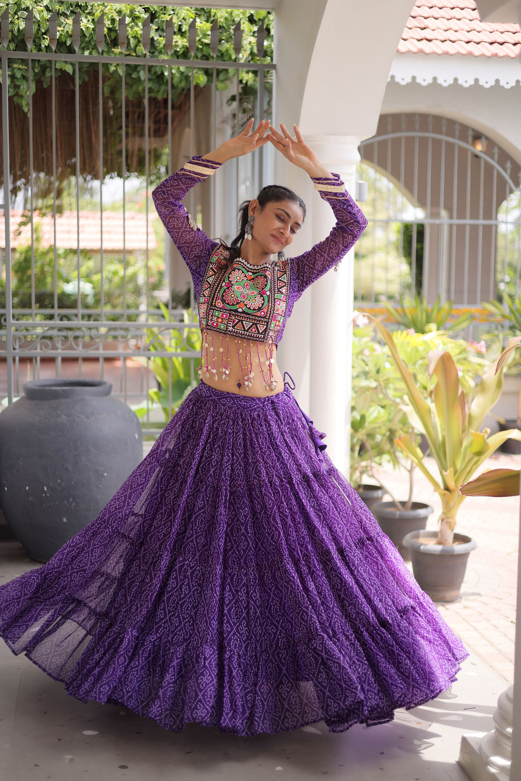 Faux Georgette Bandhani Printed Navratri Lehenga