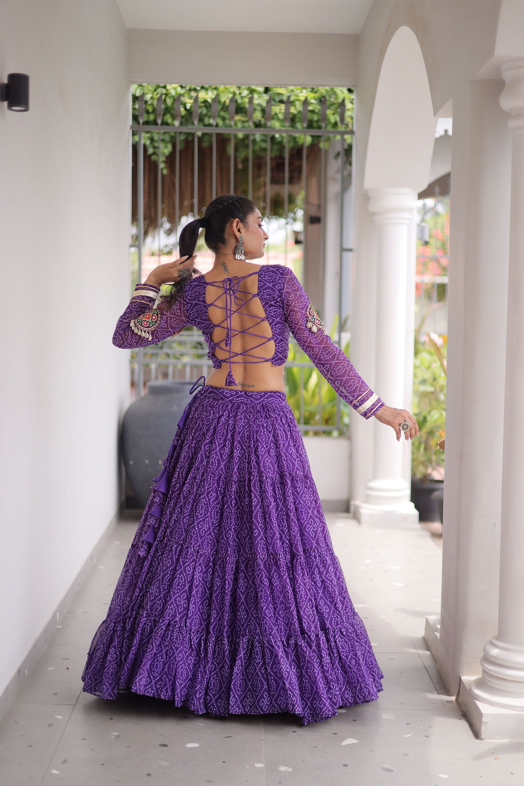 Faux Georgette Bandhani Printed Navratri Lehenga