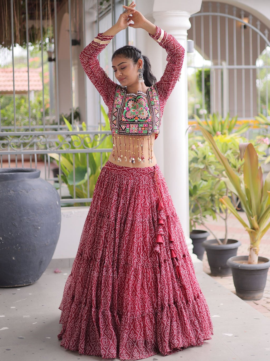 Faux Georgette Bandhani Printed Navratri Lehenga