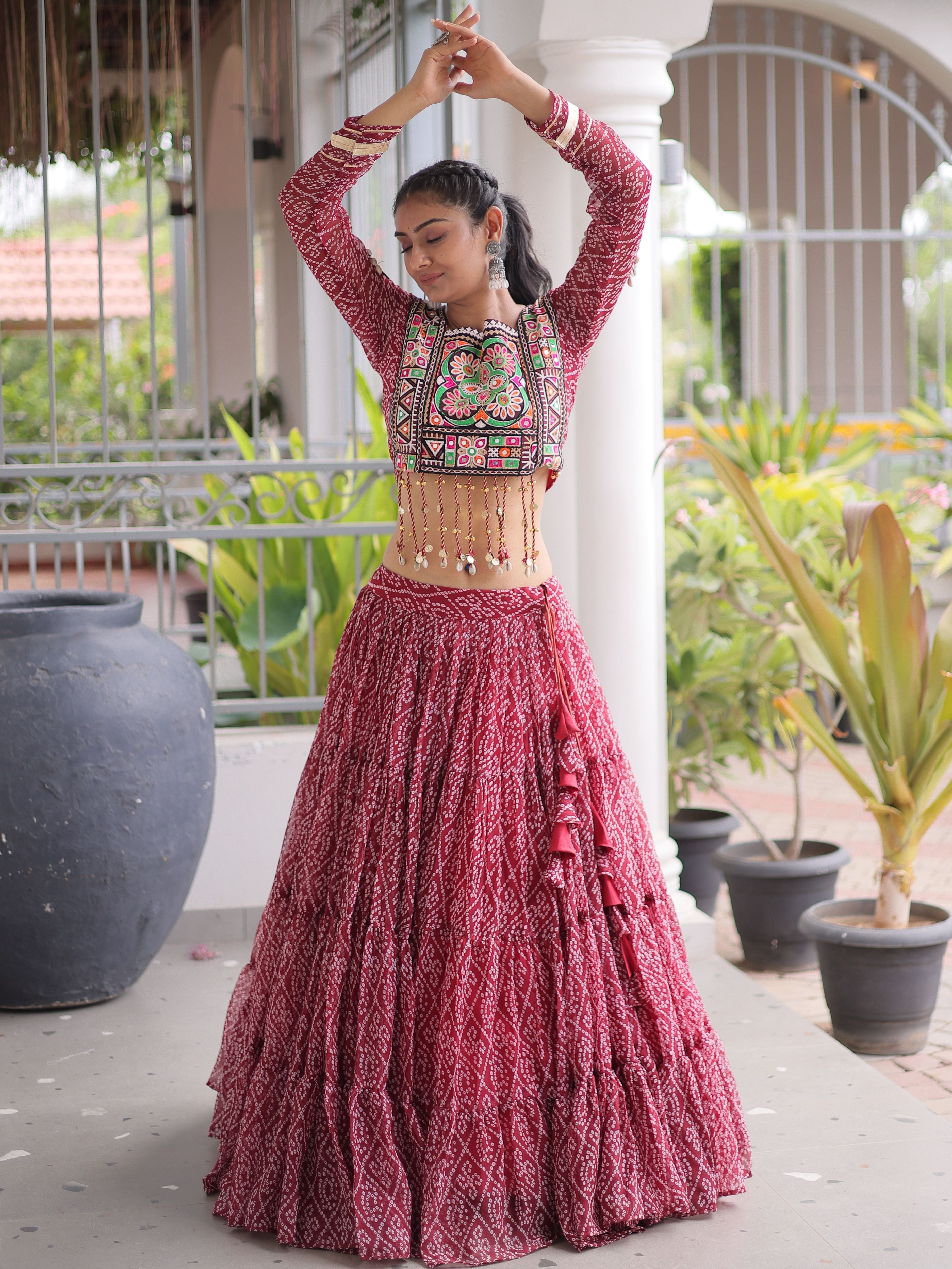 Faux Georgette Bandhani Printed Navratri Lehenga