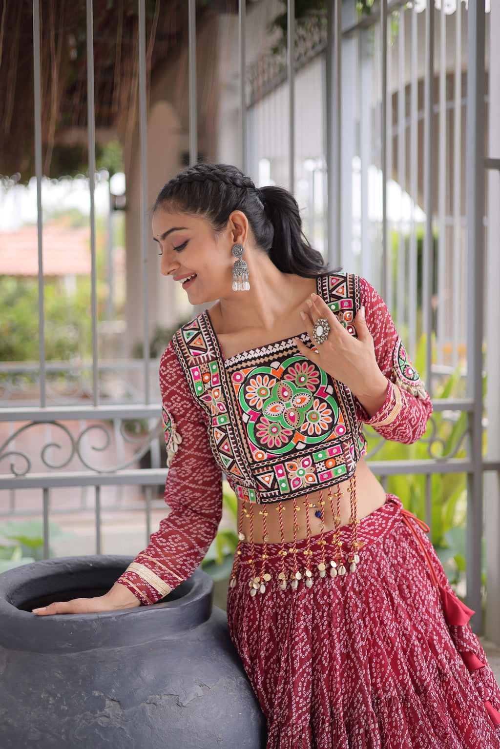 Faux Georgette Bandhani Printed Navratri Lehenga