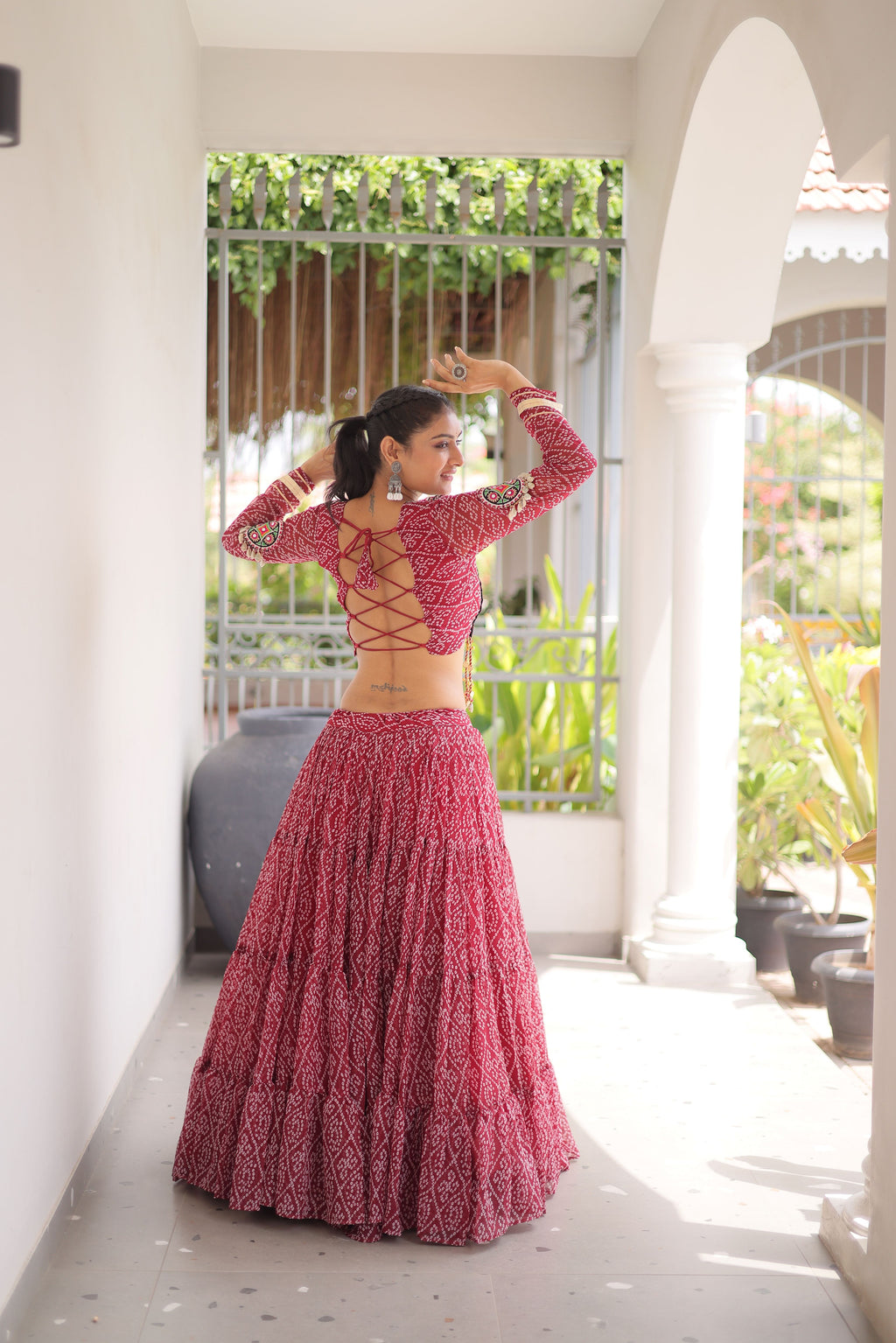 Faux Georgette Bandhani Printed Navratri Lehenga