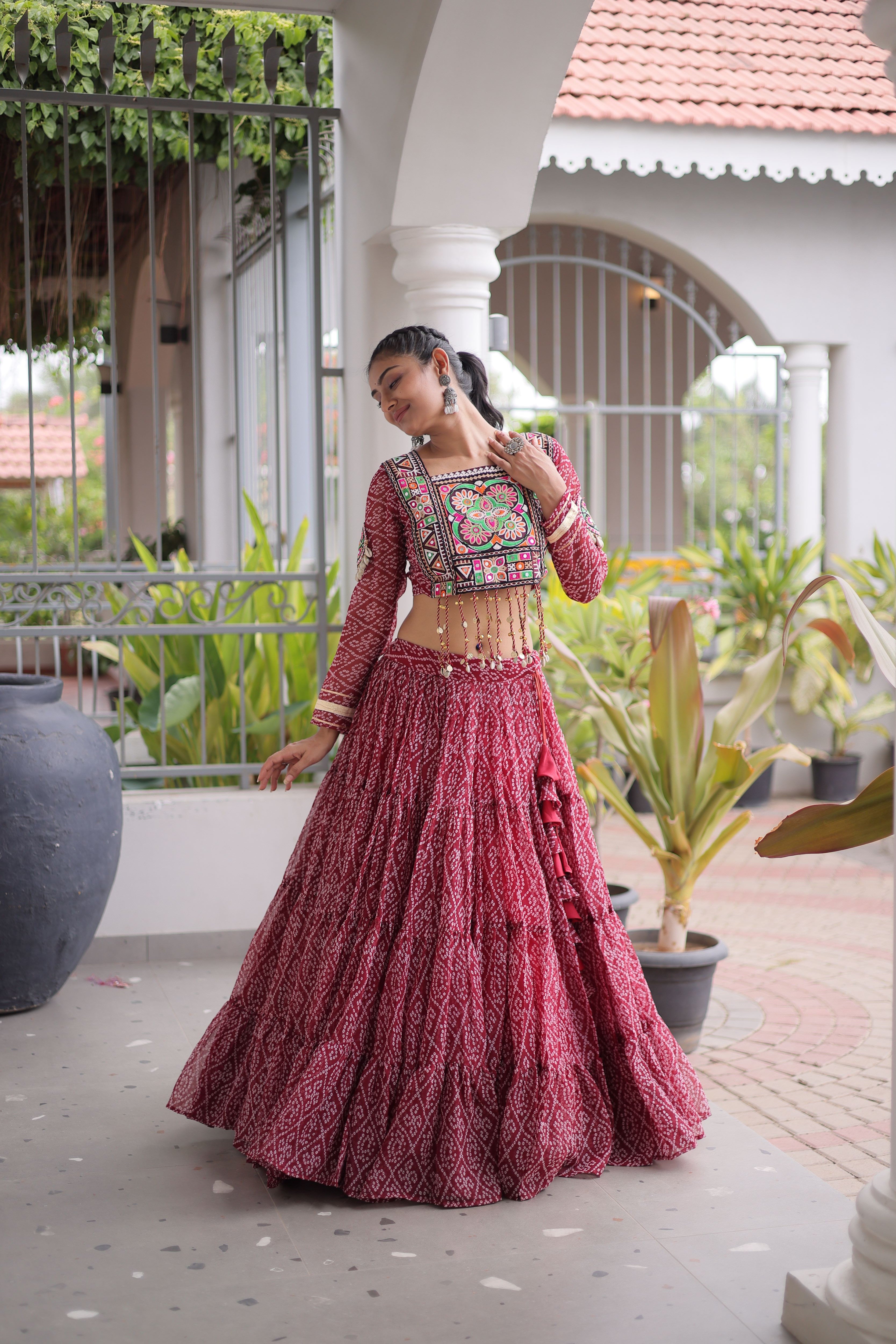 Faux Georgette Bandhani Printed Navratri Lehenga