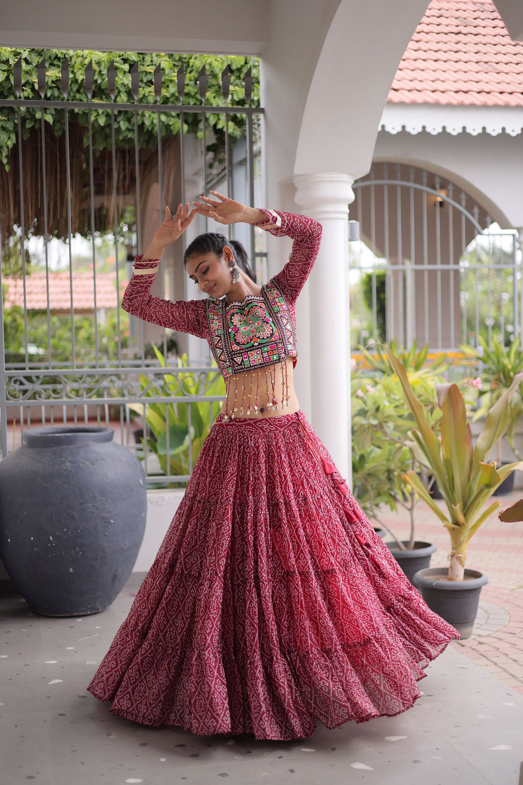 Faux Georgette Bandhani Printed Navratri Lehenga