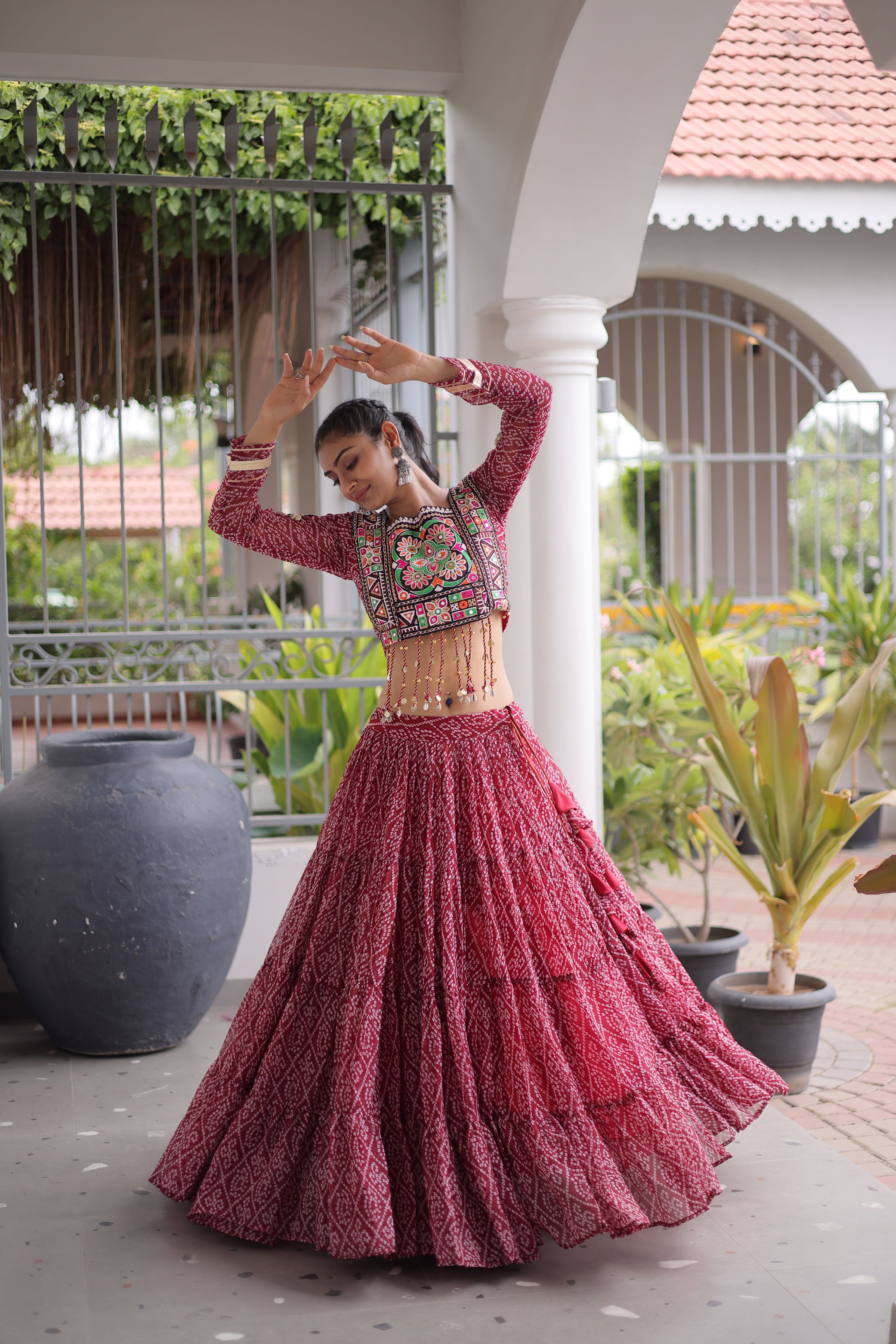 Faux Georgette Bandhani Printed Navratri Lehenga