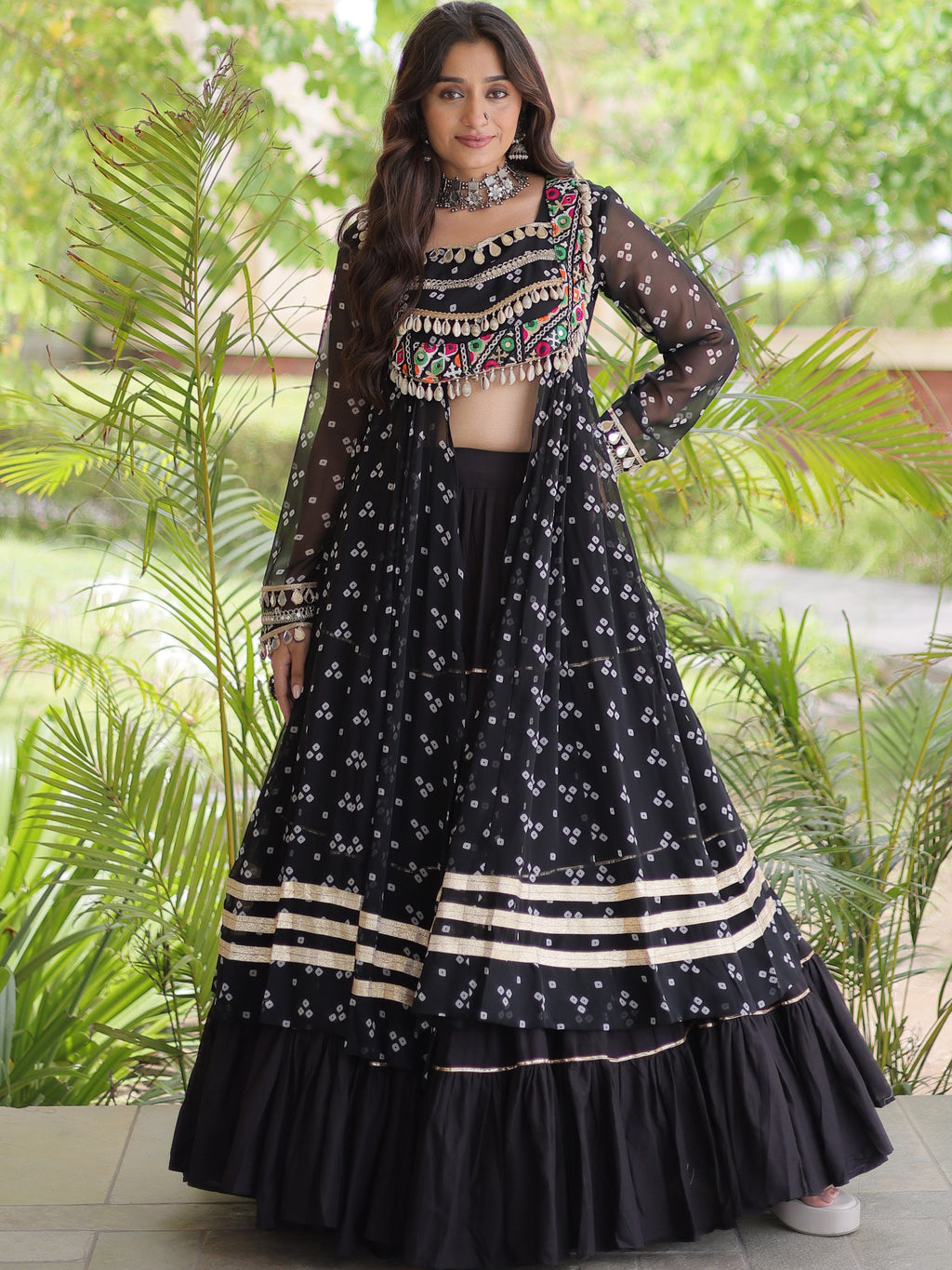 Kora Cotton Bandhani Printed Navratri Lehenga With Kurti