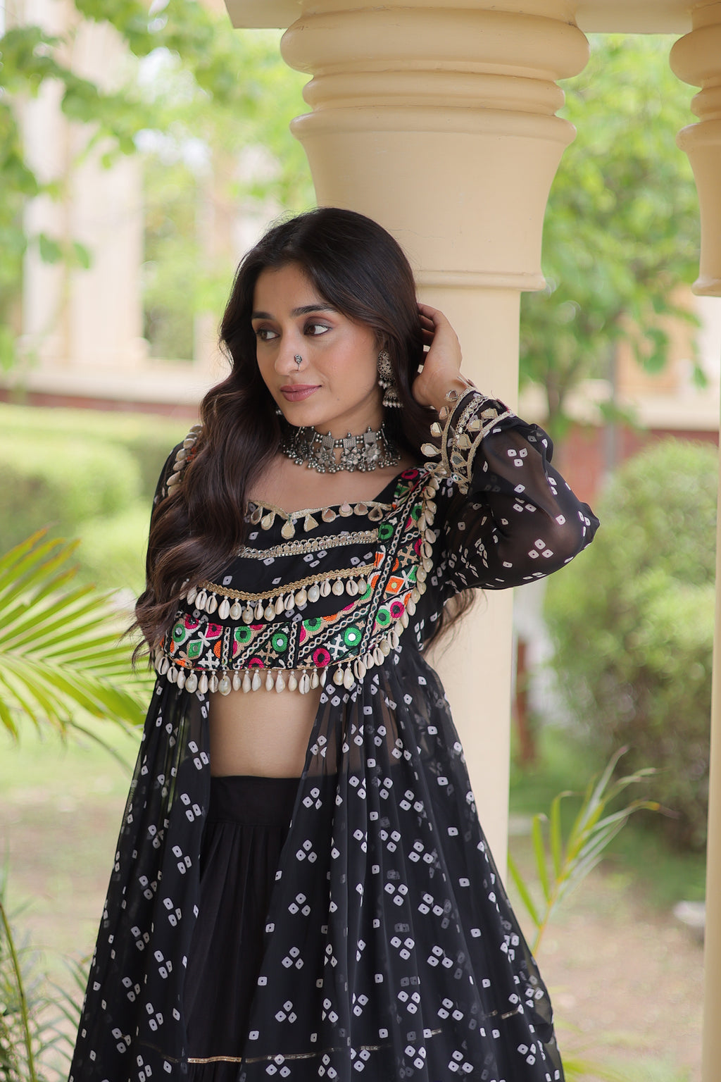 Kora Cotton Bandhani Printed Navratri Lehenga With Kurti