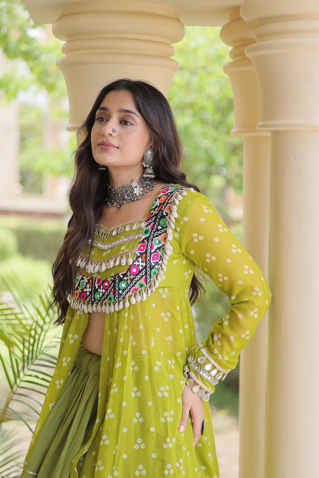 Kora Cotton Bandhani Printed Navratri Lehenga With Kurti