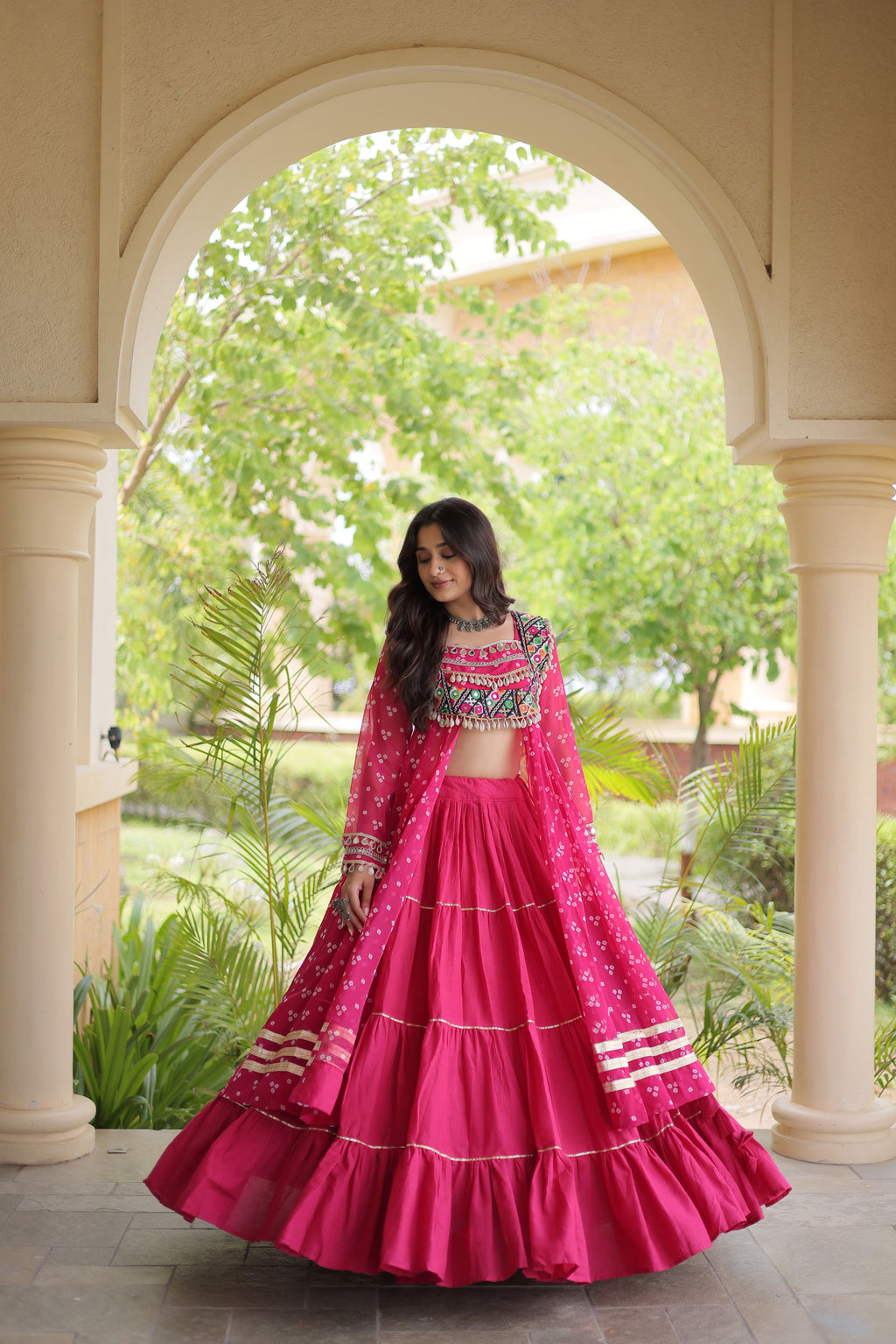Kora Cotton Bandhani Printed Navratri Lehenga With Kurti