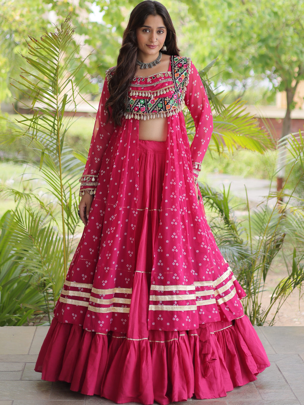Kora Cotton Bandhani Printed Navratri Lehenga With Kurti