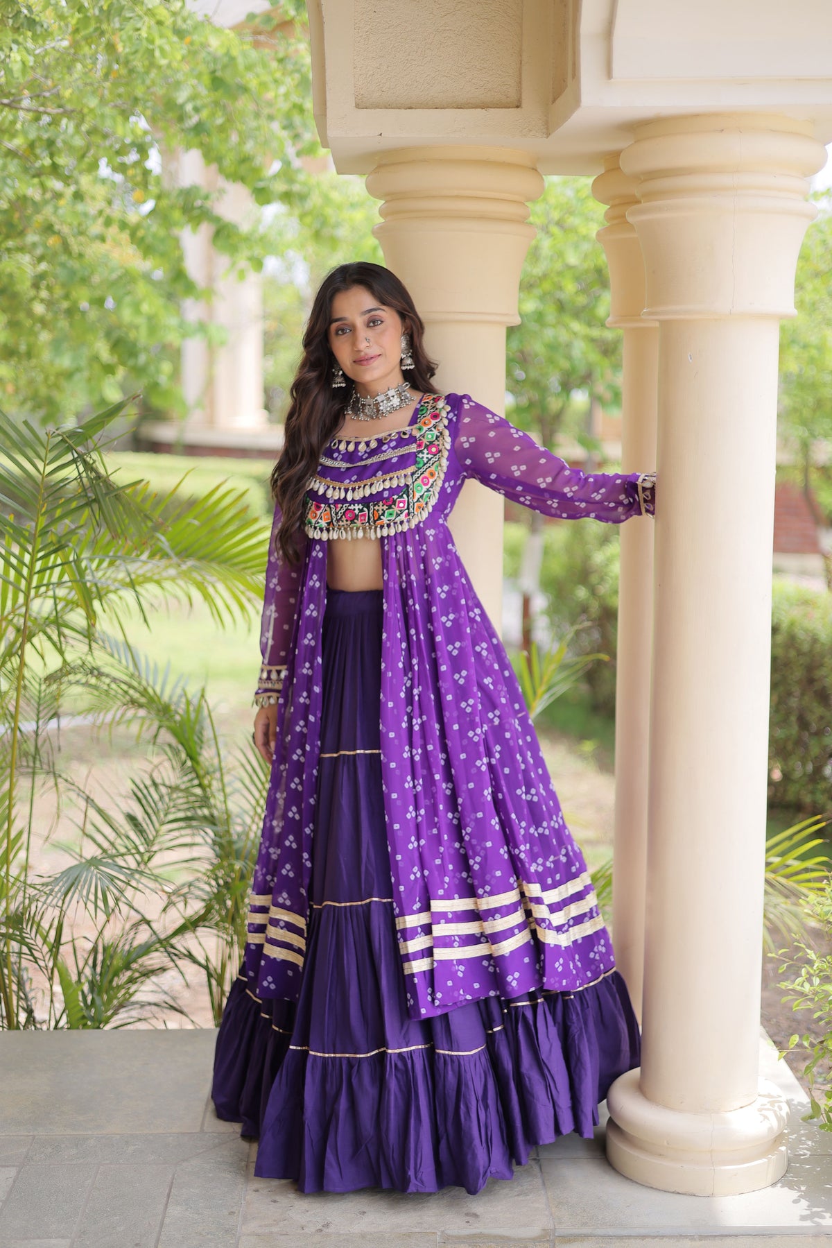 Kora Cotton Bandhani Printed Navratri Lehenga With Kurti