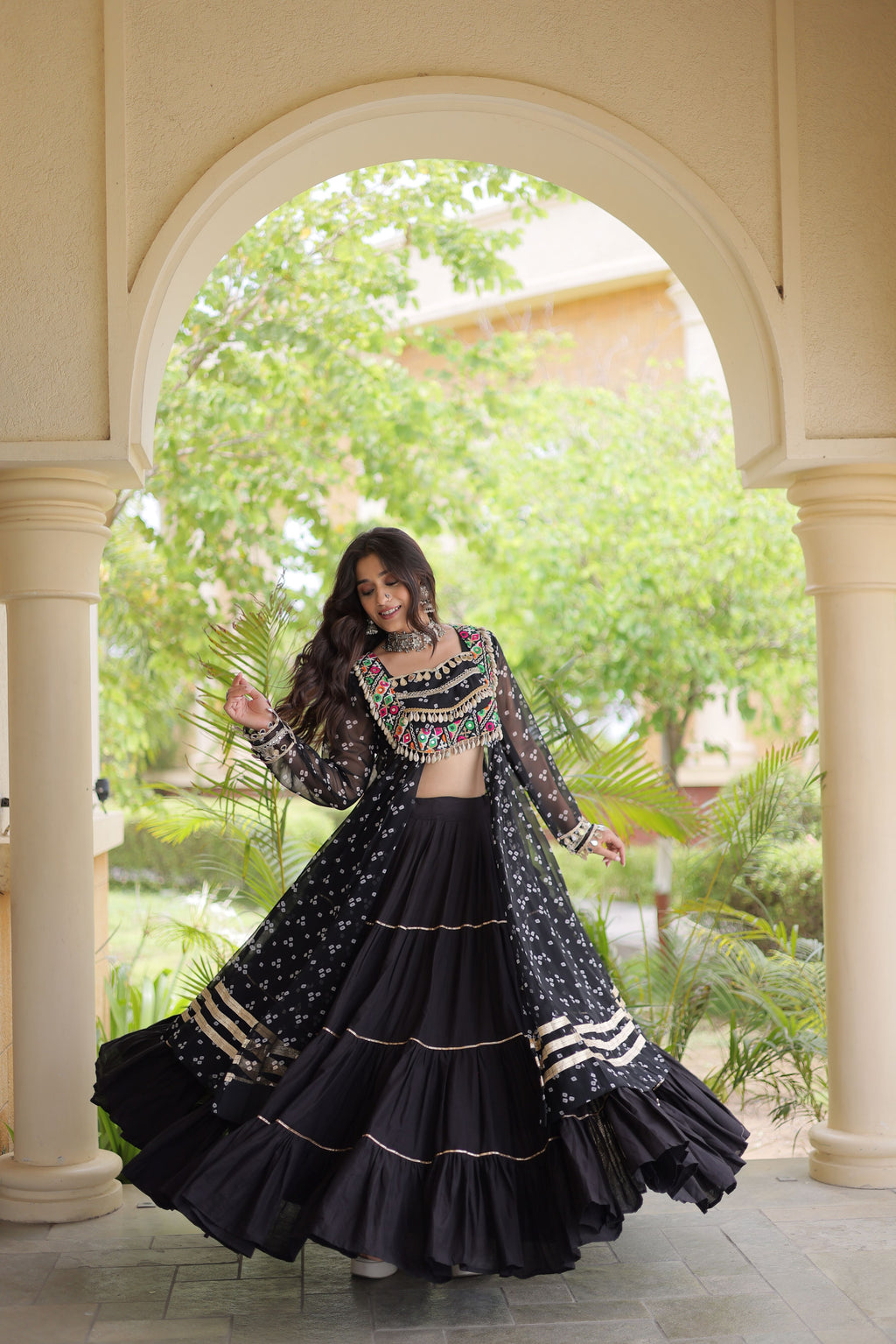 Kora Cotton Bandhani Printed Navratri Lehenga With Kurti