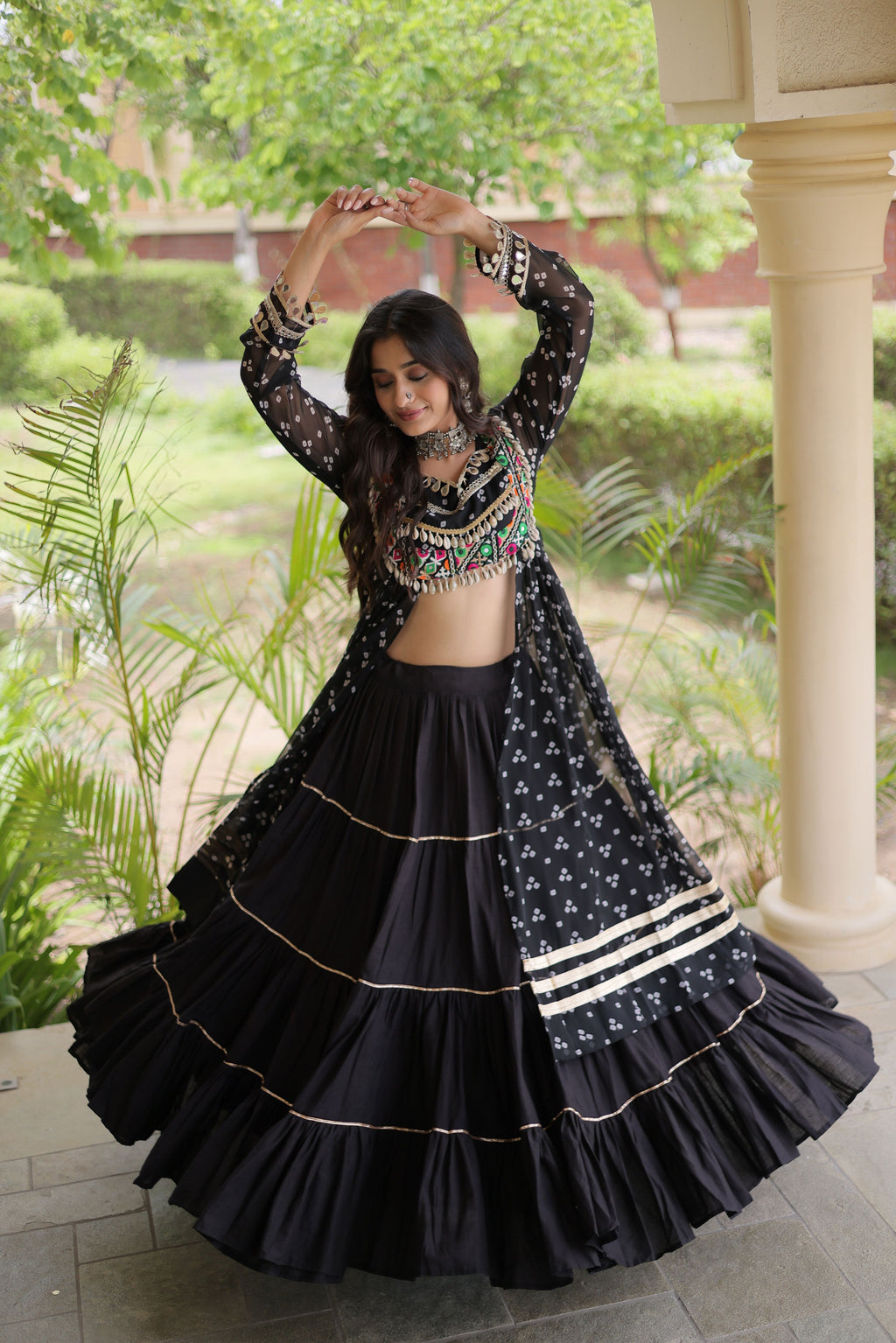 Kora Cotton Bandhani Printed Navratri Lehenga With Kurti