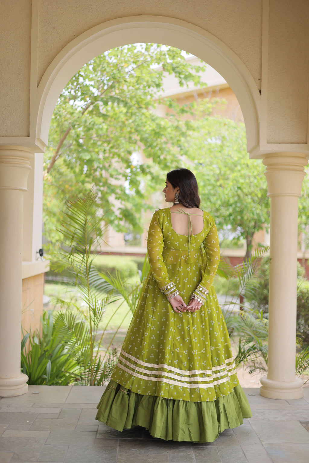 Kora Cotton Bandhani Printed Navratri Lehenga With Kurti