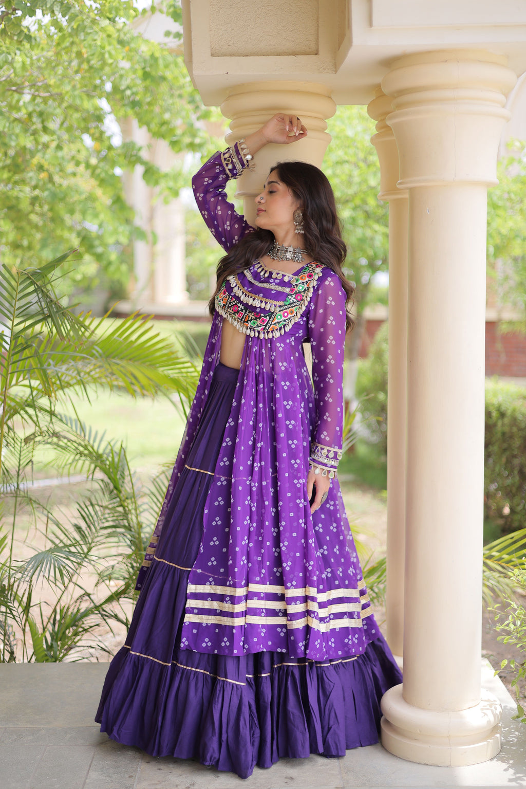 Kora Cotton Bandhani Printed Navratri Lehenga With Kurti