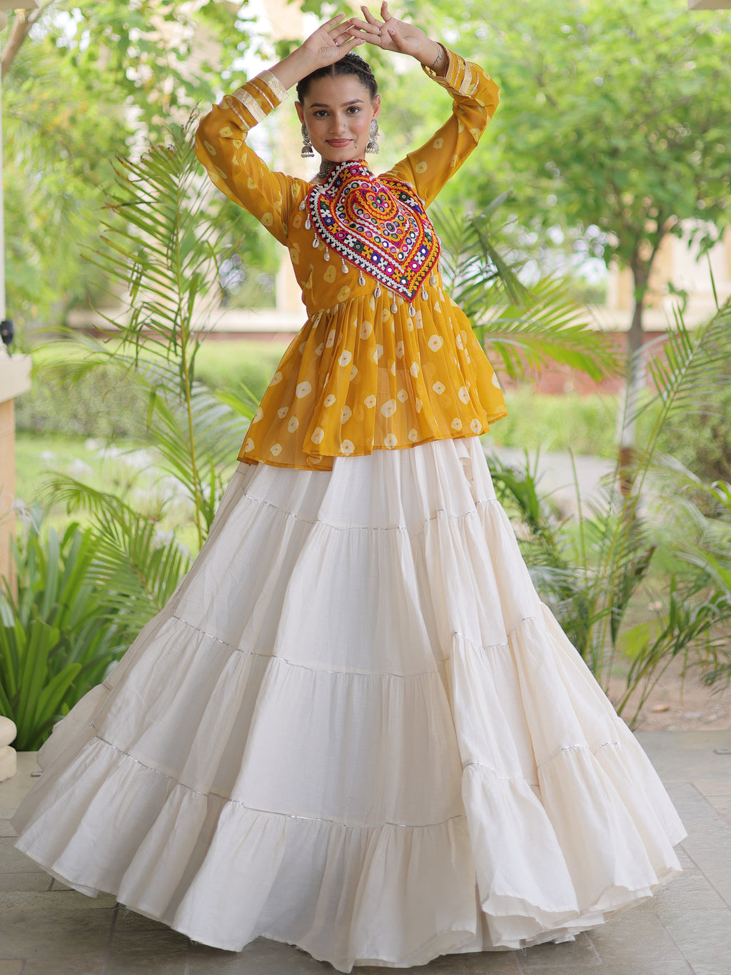 Kora Cotton Navratri Lehenga With Top