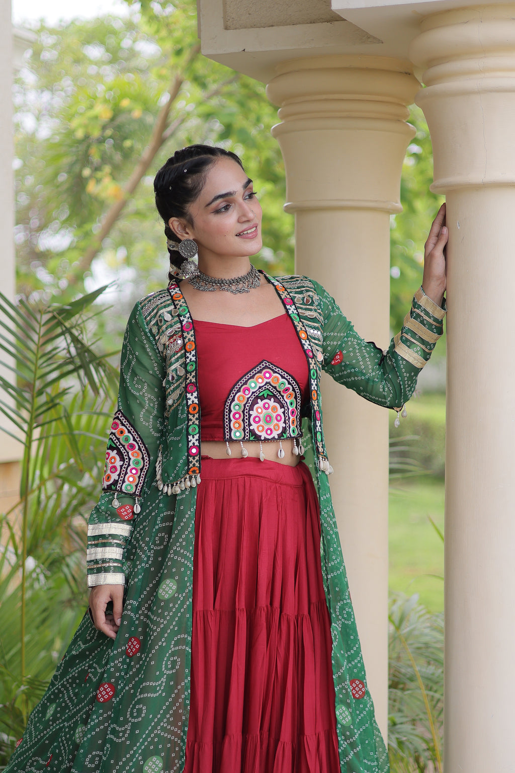 Rayon Double Ghera Navratri Lehenga With Gamthi Blouse