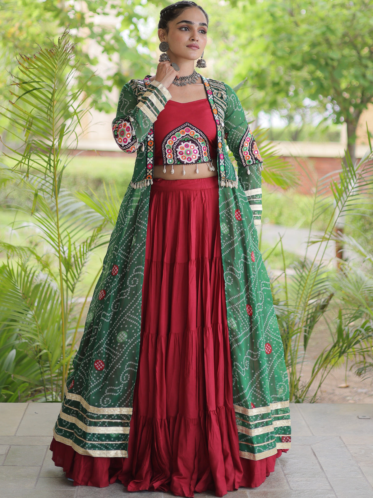 Rayon Double Ghera Navratri Lehenga With Gamthi Blouse