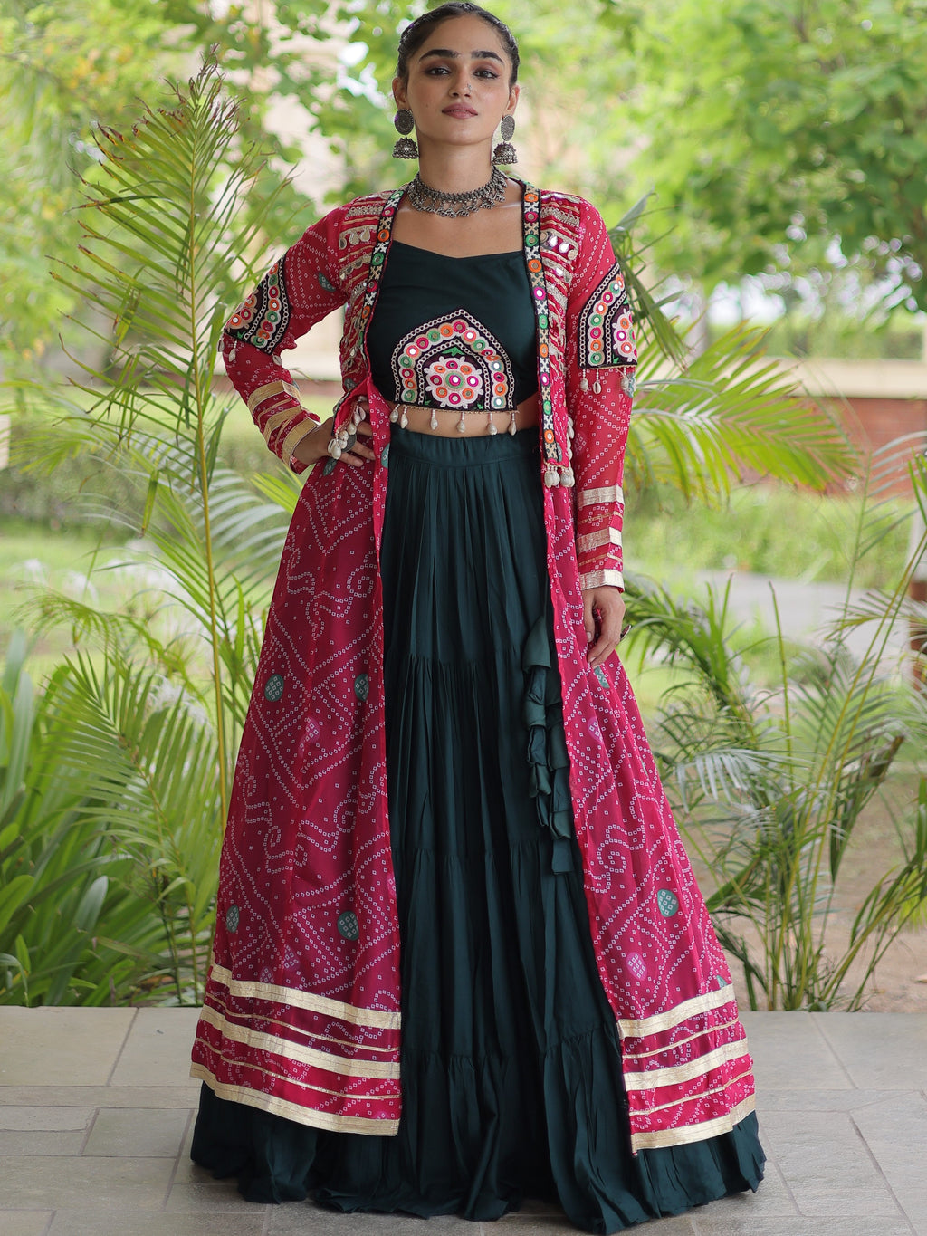 Rayon Double Ghera Navratri Lehenga With Gamthi Blouse