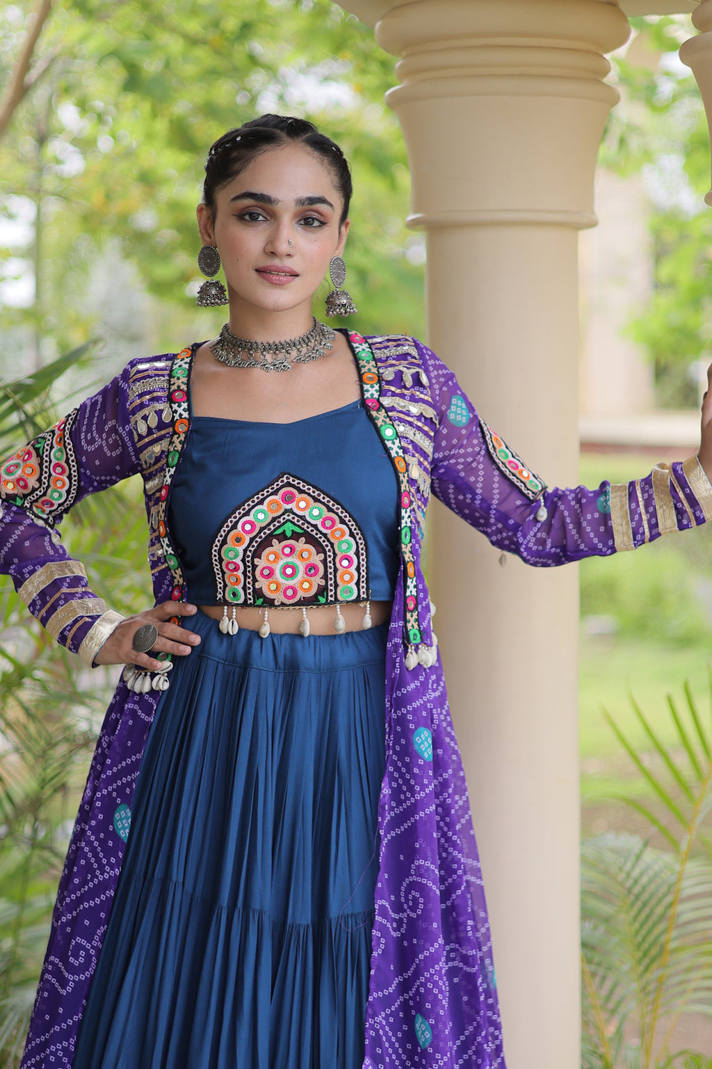 Rayon Double Ghera Navratri Lehenga With Gamthi Blouse