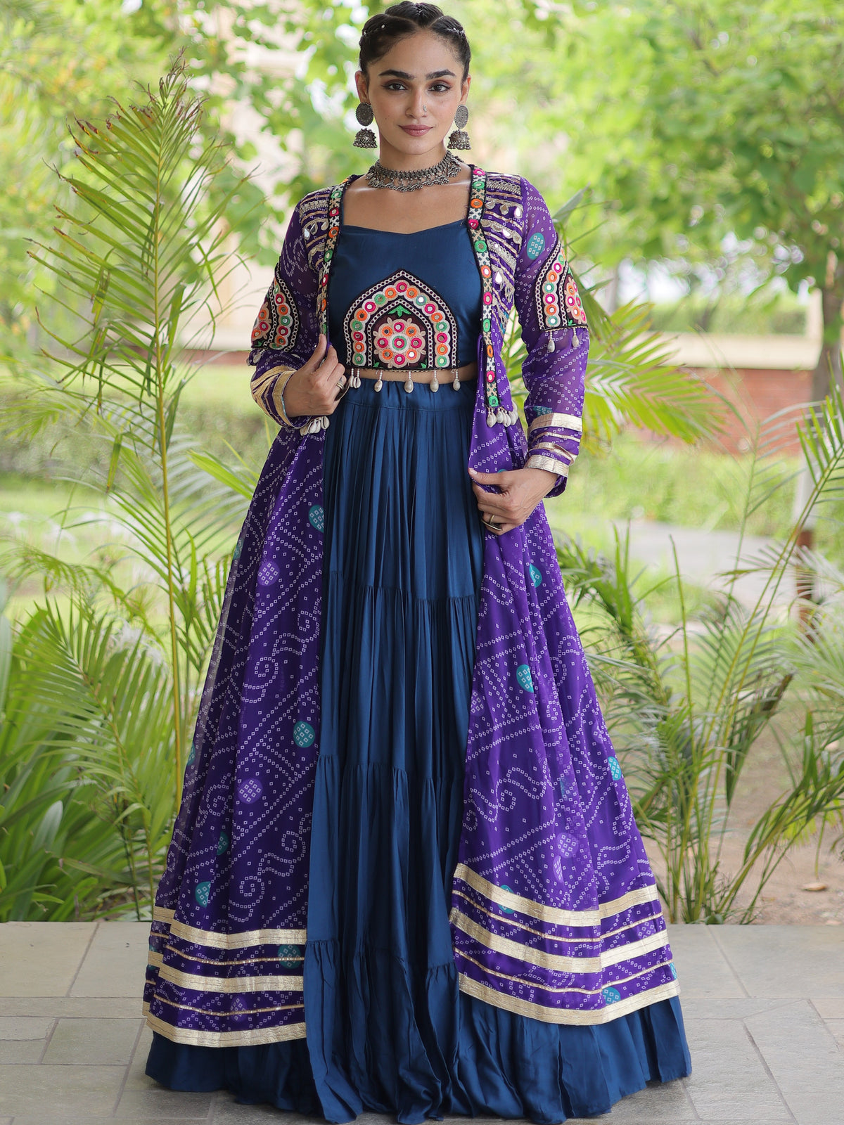 Rayon Double Ghera Navratri Lehenga With Gamthi Blouse