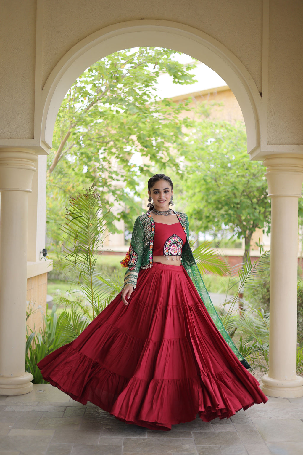 Rayon Double Ghera Navratri Lehenga With Gamthi Blouse